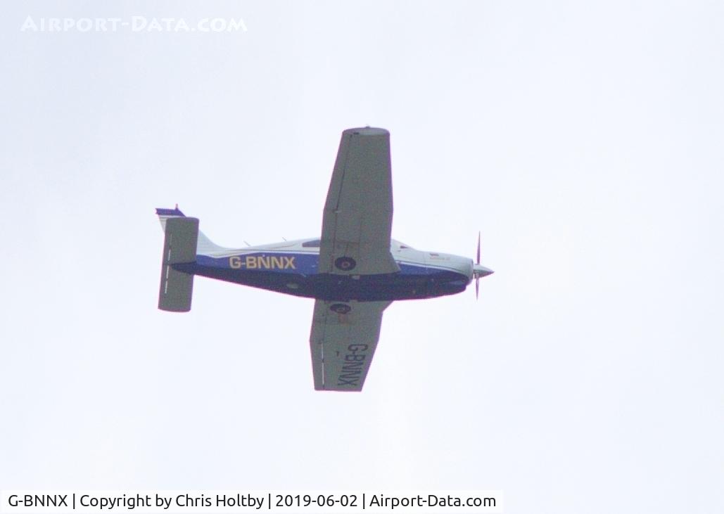 G-BNNX, 1977 Piper PA-28R-201T Cherokee Arrow III C/N 28R-7703009, Over Potters Bar, Herts in changed livery