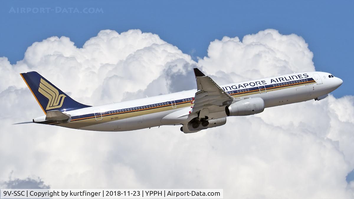 9V-SSC, 2014 Airbus A330-343 C/N 1544, Airbus A330-343. SIA 9V-SSC, departed runway 21 YPPH 23/11/18.
