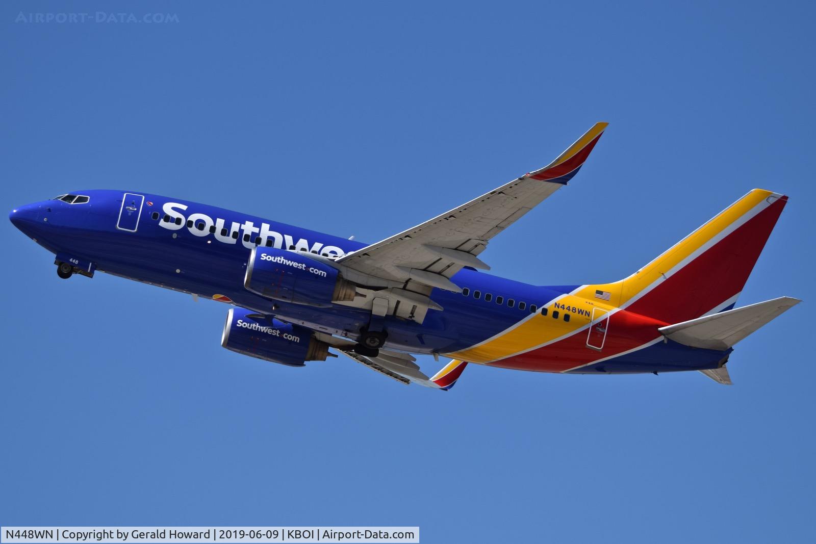 N448WN, 2003 Boeing 737-7H4 C/N 33721, Departing BOI.