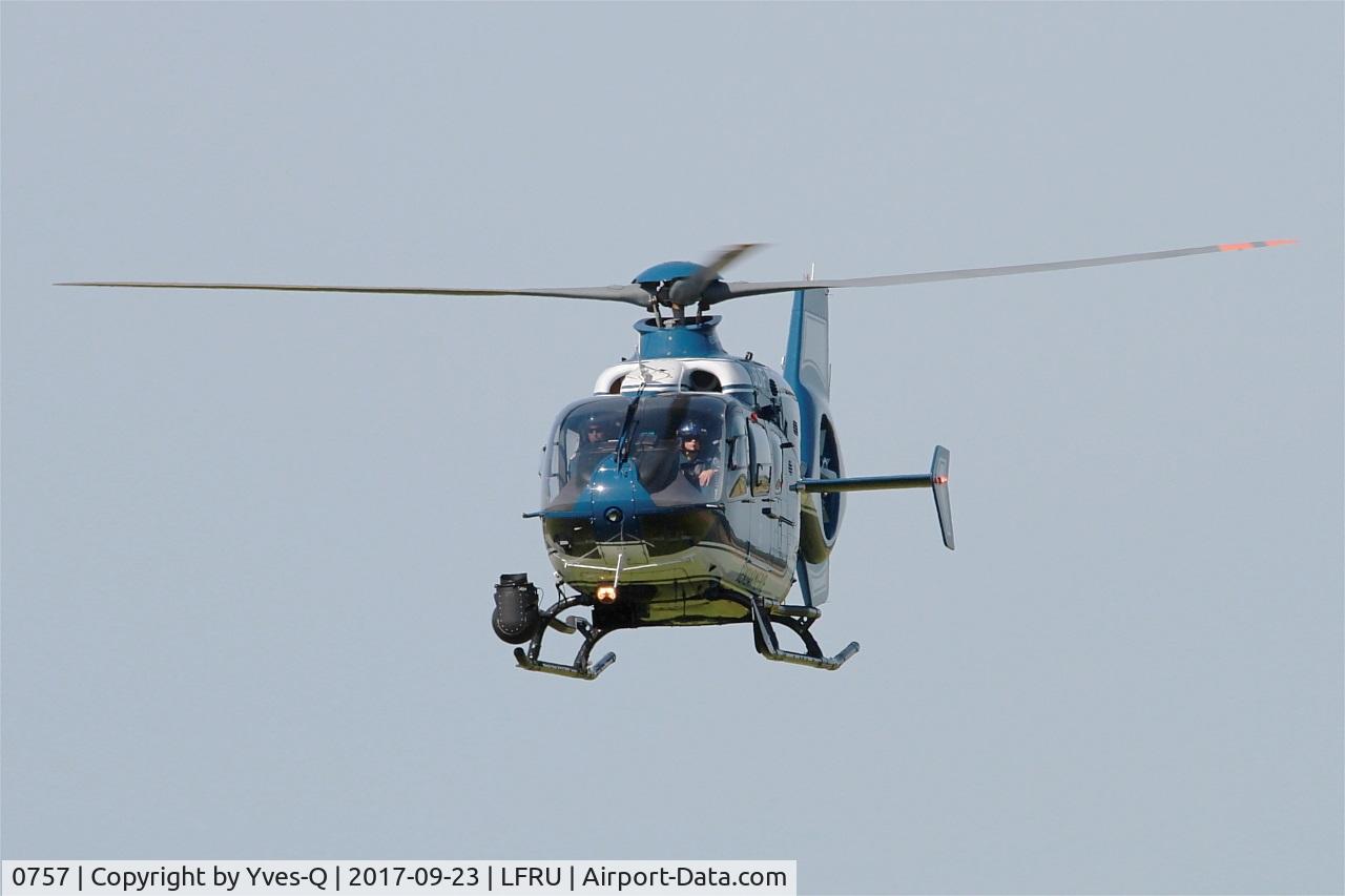 0757, 2009 Eurocopter EC-135T-2 C/N 0757, Eurocopter EC-135T-2, Landing, Morlaix-Ploujean airport (LFRU-MXN) air show 2017