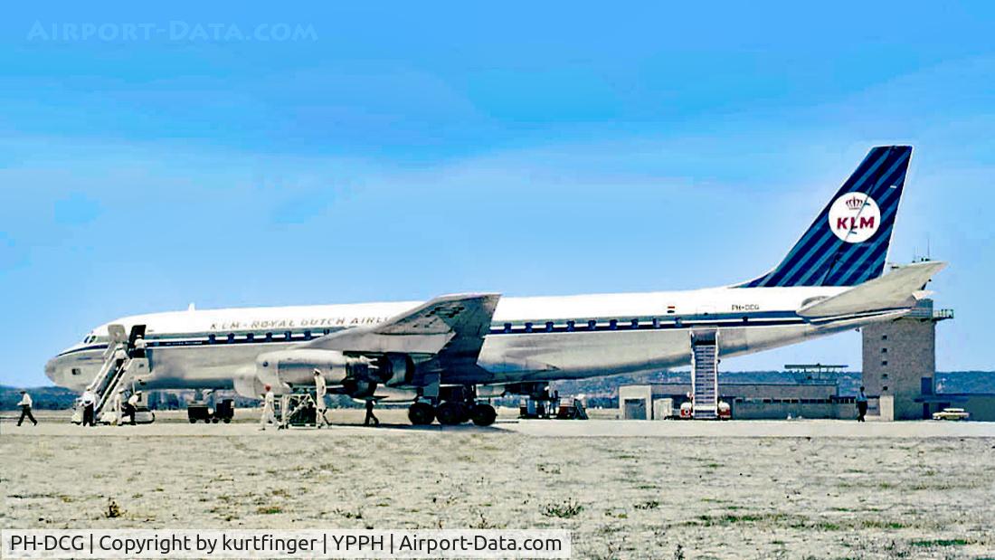 PH-DCG, 1960 Douglas DC-8-32 C/N 45382, Douglas DC 8-32. KLM PH-DCG, Perth airport January 1963.