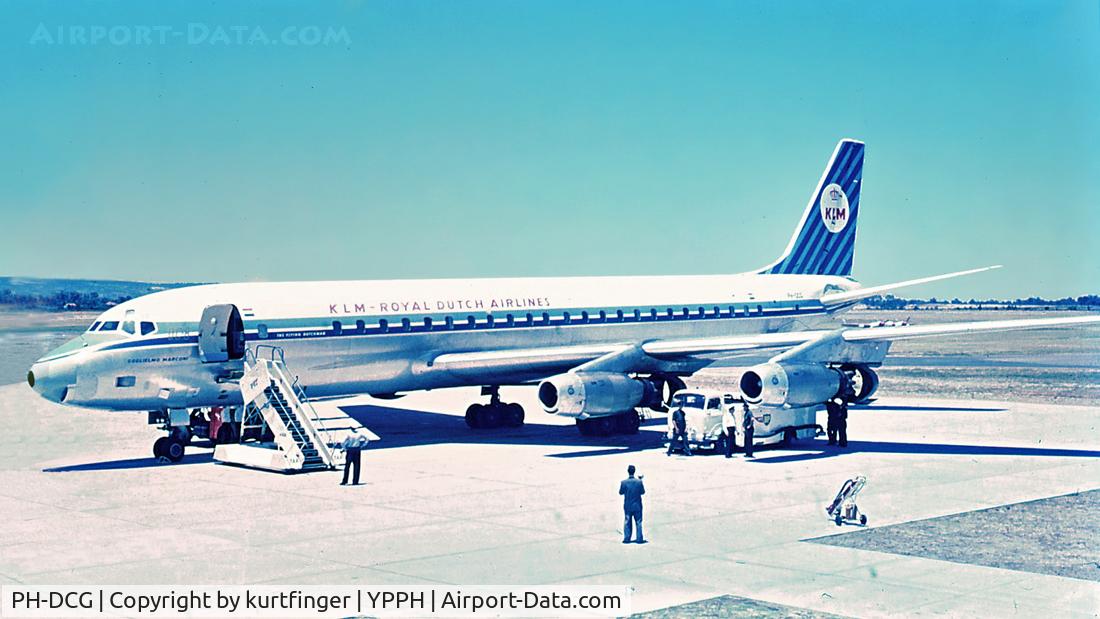 PH-DCG, 1960 Douglas DC-8-32 C/N 45382, Douglas DC 8-32. KLM PH-DCG. Perth airport January 1963
