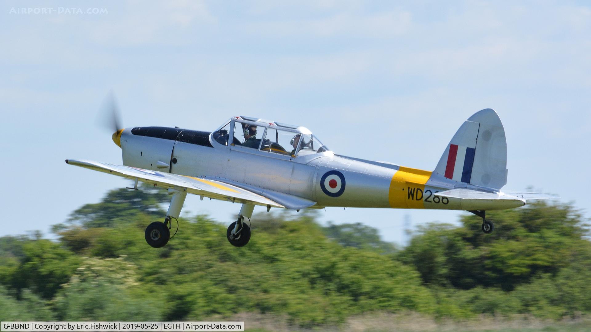 G-BBND, 1950 De Havilland DHC-1 Chipmunk T.10 C/N C1/0225, 41. G-BBND (WD286) departing Old Warden (Shuttleworth) Aerodrome May, 2019.