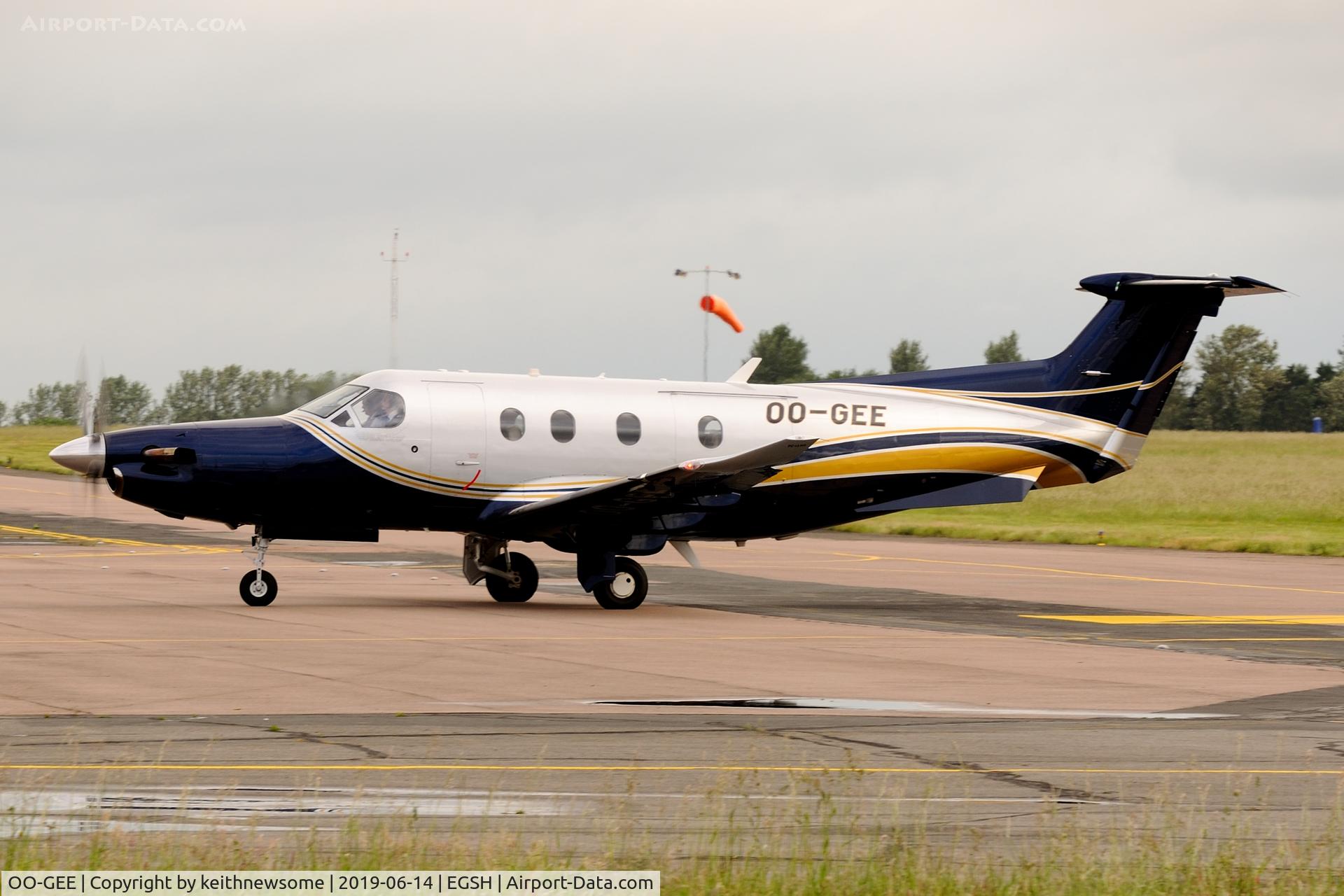 OO-GEE, 2010 Pilatus PC-12/47E C/N 1174, Arriving at Norwich from Ostend.