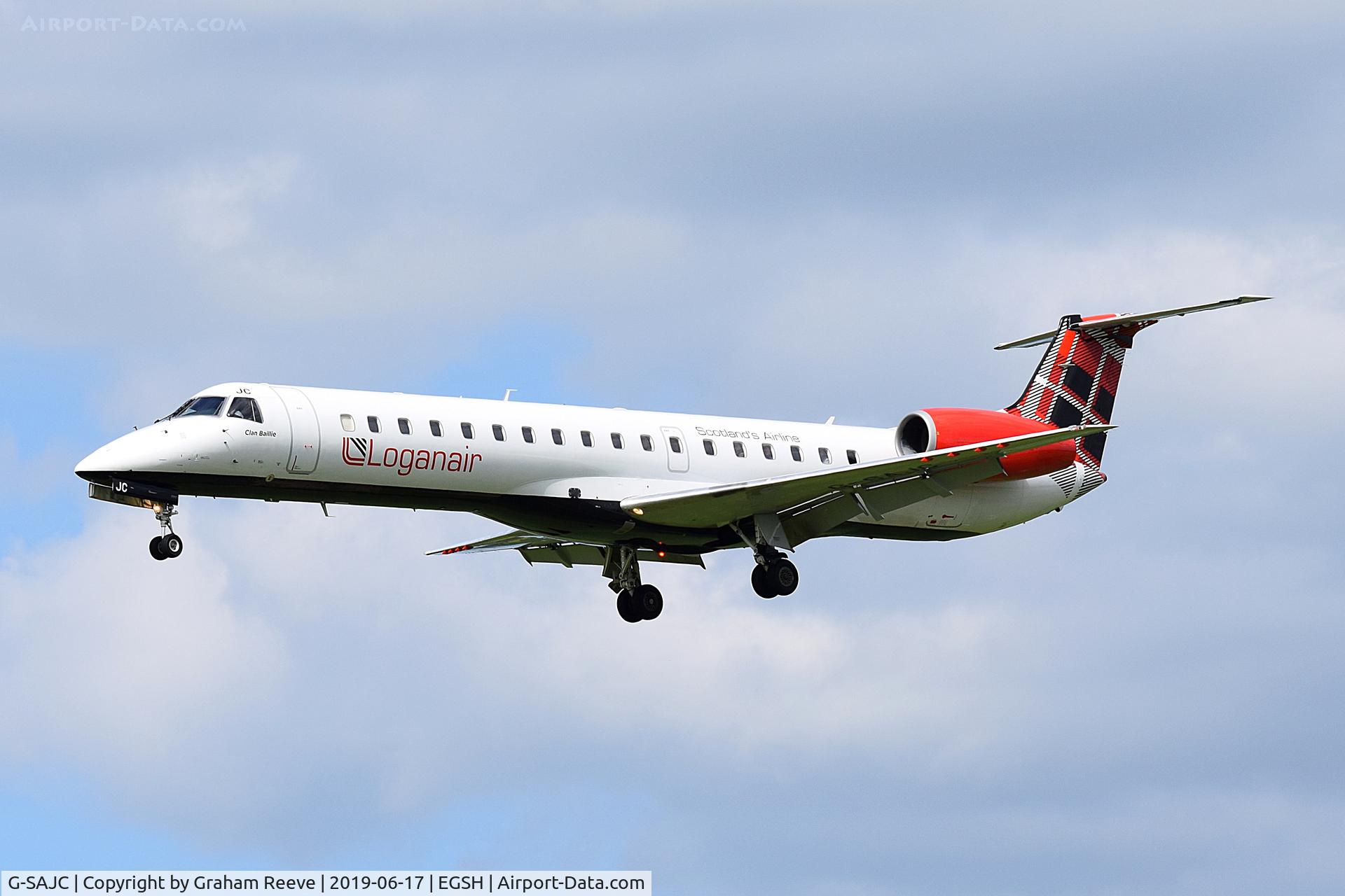 G-SAJC, 2000 Embraer EMB-145EP (ERJ-145EP) C/N 145280, Landing at Norwich.