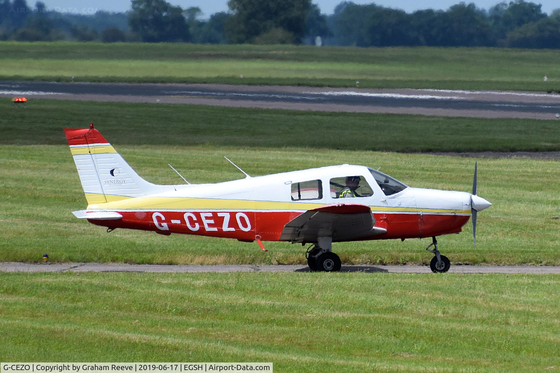 G-CEZO, 1989 Piper PA-28-161 Cadet C/N 28-41226, Departing from Norwich.