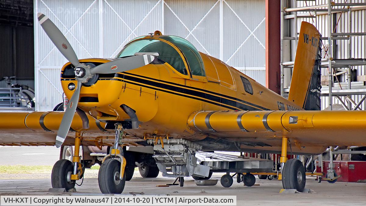 VH-KXT, 1973 Airparts Nz Ltd FU-24A-950 C/N 178, Private Fletcher FD-25 VH-KXT Cn 178 undergoing maintenance at Cootamundra YCTM on 20Oct2014. This aircraft was involved in a Taxying collision with VH-AGZ.