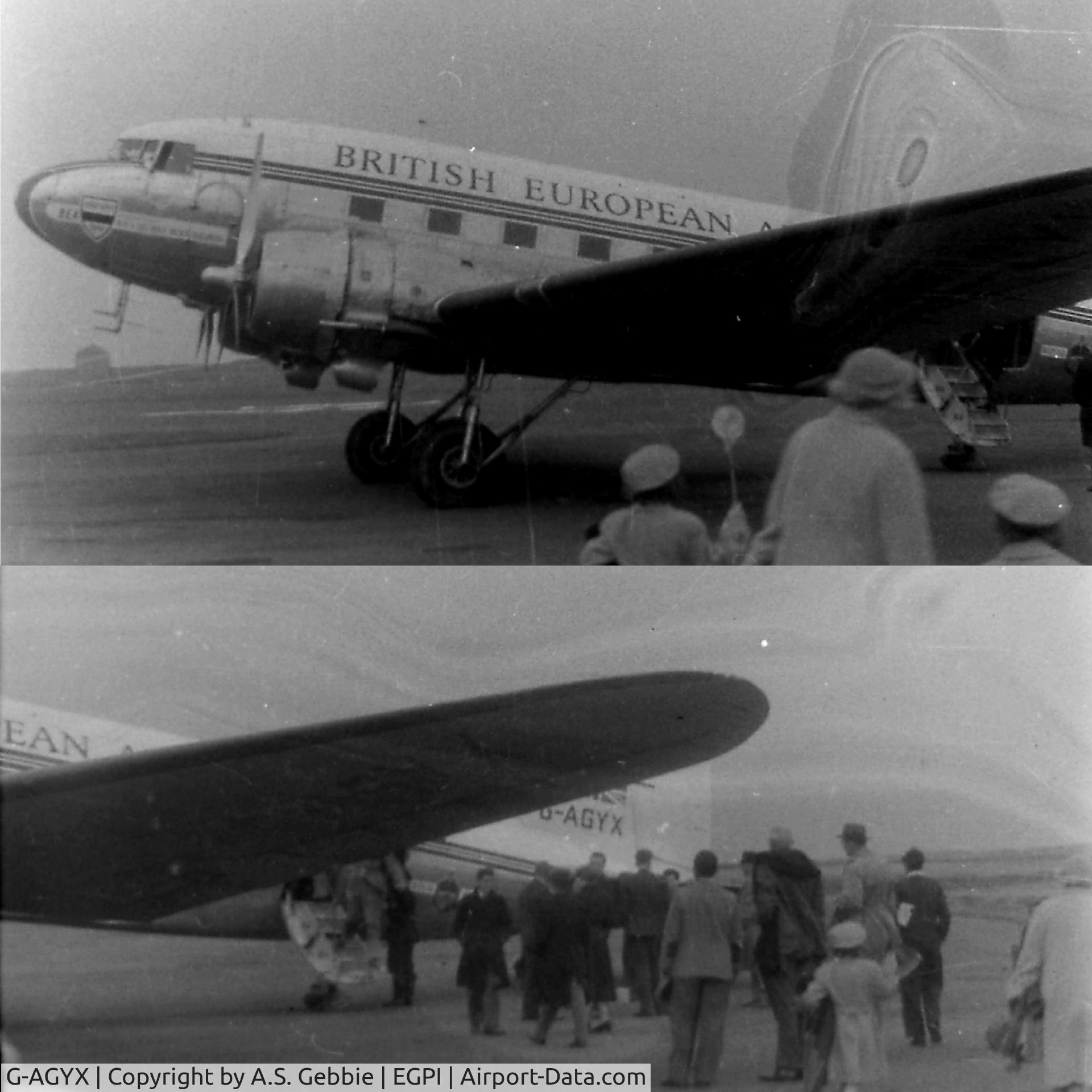 G-AGYX, 1944 Douglas C-47A-10-DK  Skytrain (DC3) C/N 12472, May be unacceptable due to damaged negative.