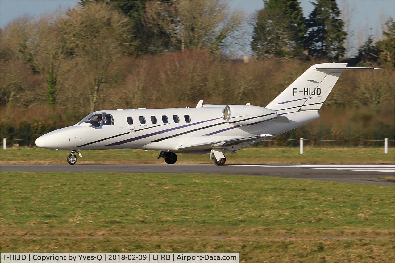 F-HIJD, 2010 Cessna 525A CitationJet CJ2+ C/N 525A-0462, F-HIJD - Cessna CitationJet CJ2, Take off run rwy 25L, Brest-Bretagne airport (LFRB-BES)