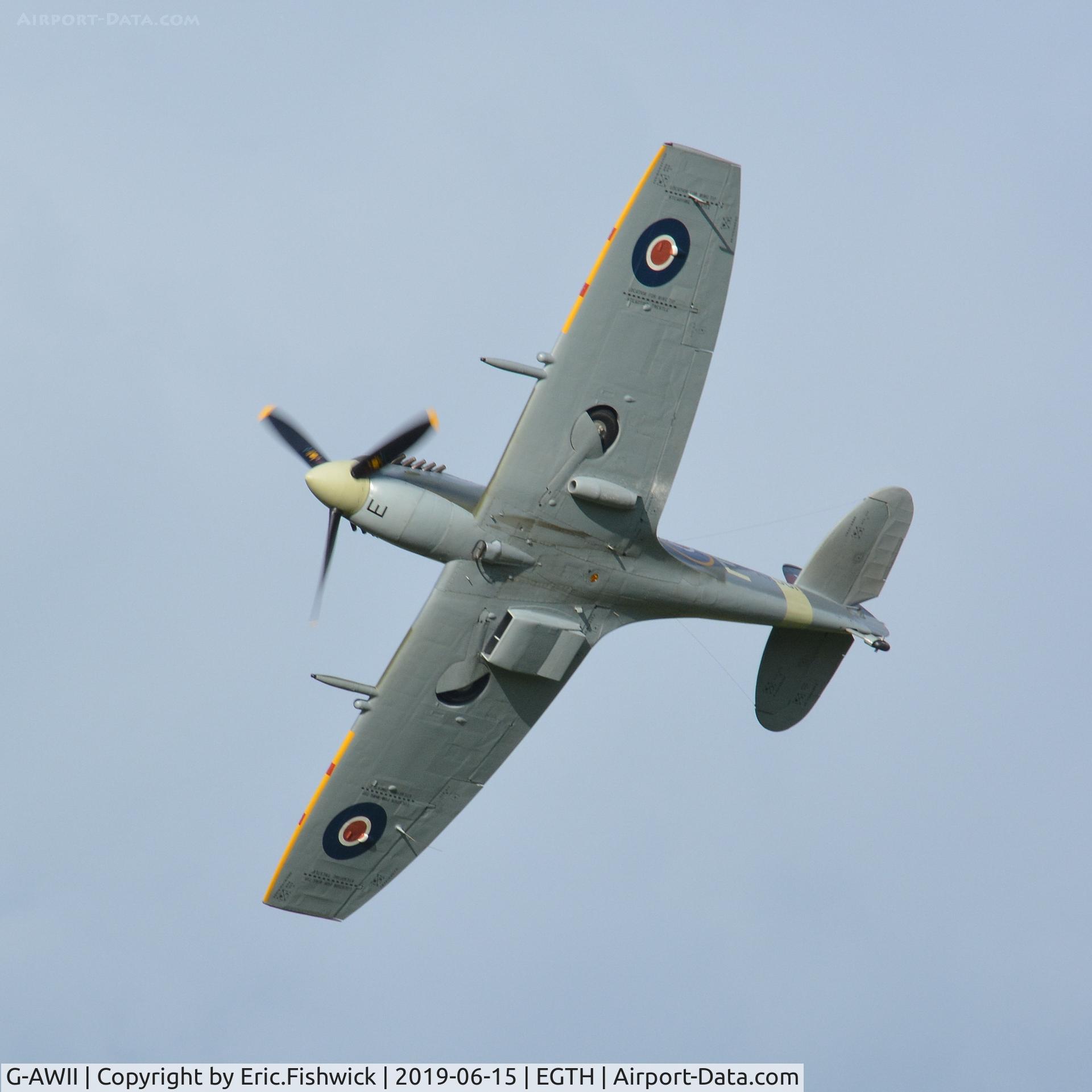 G-AWII, 1942 Supermarine 349 Spitfire LF.Vc C/N WASP/20/223, 41. AR501 in display mode at The Evening Airshow at The Shuttleworth Collection, June, 2019.