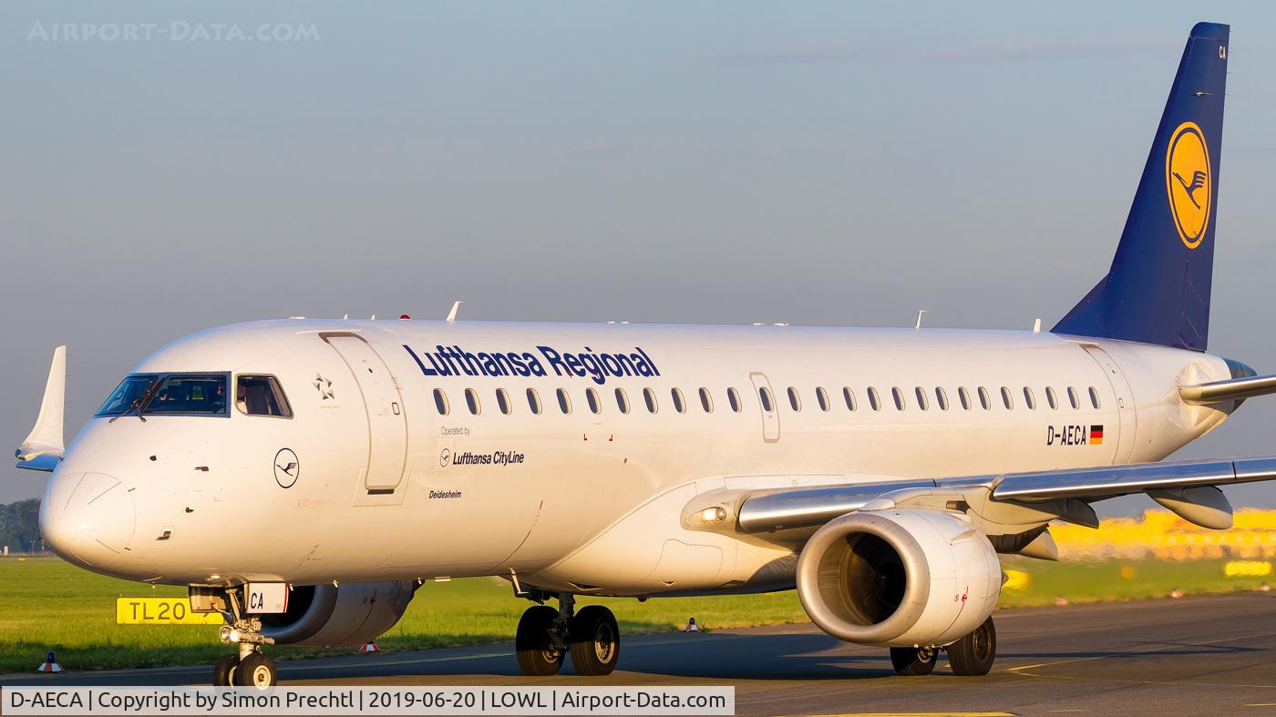 D-AECA, 2009 Embraer 190LR (ERJ-190-100LR) C/N 19000327, D-AECA @ Linz Airport