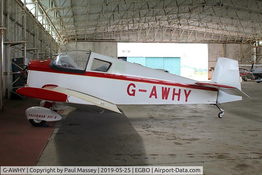 G-AWHY, 1995 Falconar F-11 Sporty C/N PFA 1322, Photographed minus it's engine, which caught fire on landing.