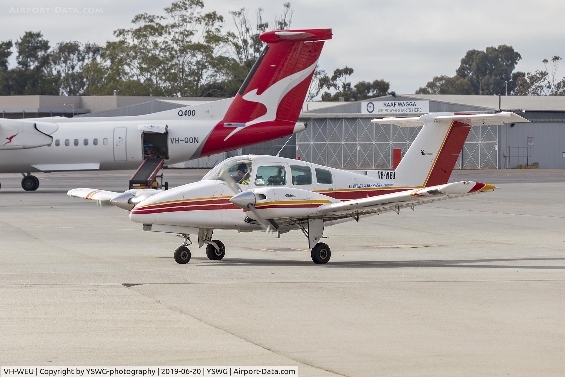 VH-WEU, 1979 Beech 76 Duchess C/N ME-146, Clamback & Hennessy Flying Training School (VH-WEU) Beechcraft Duchess taxiing at Wagga Wagga Airport