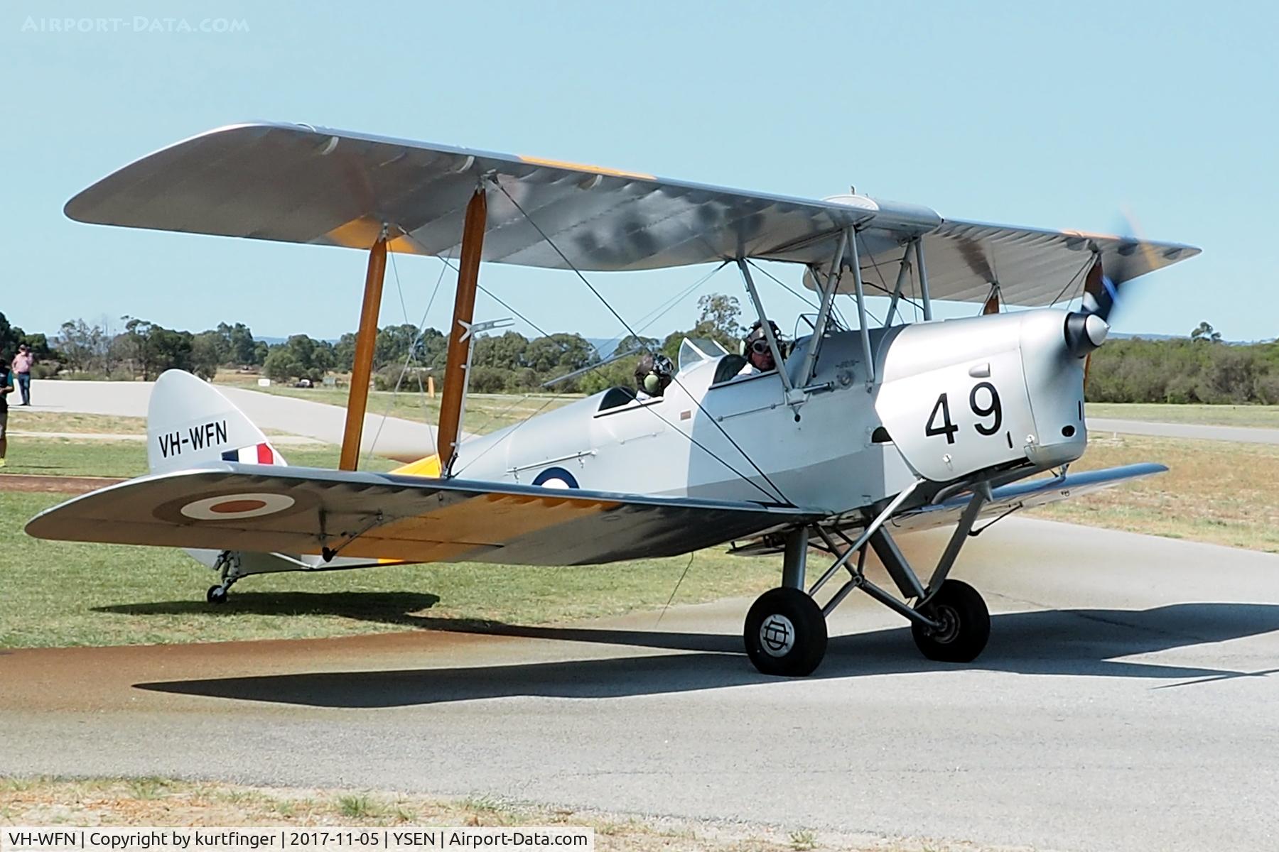 VH-WFN, 1942 De Havilland Australia DH-82A Tiger Moth C/N DHA799, De Havilland DH-82A. VH-WFN formerly RAAF A17-649 Serpentine airfield 5/11/17.