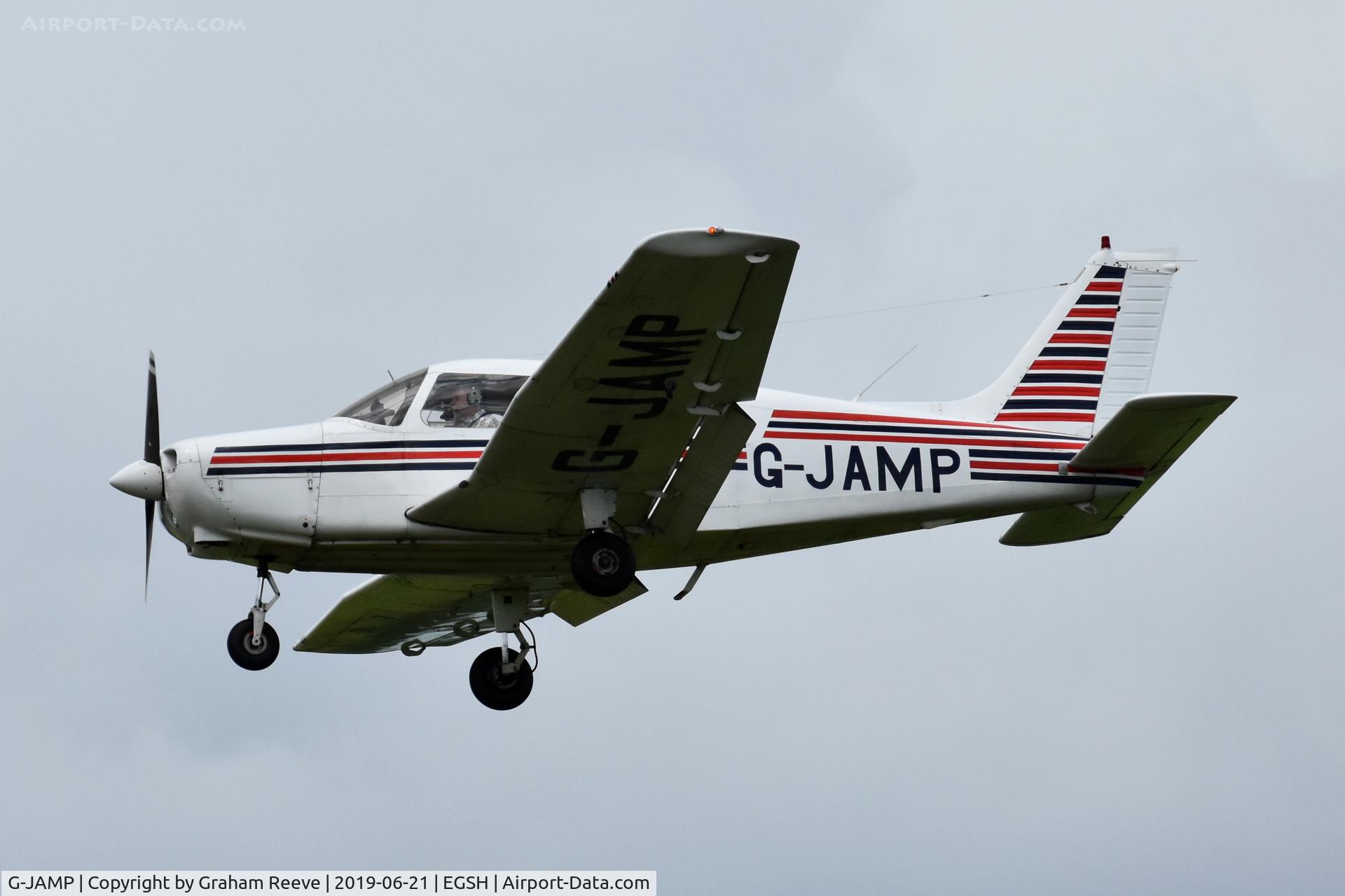 G-JAMP, 1975 Piper PA-28-151 Cherokee Warrior C/N 28-7515026, Landing at Norwich.