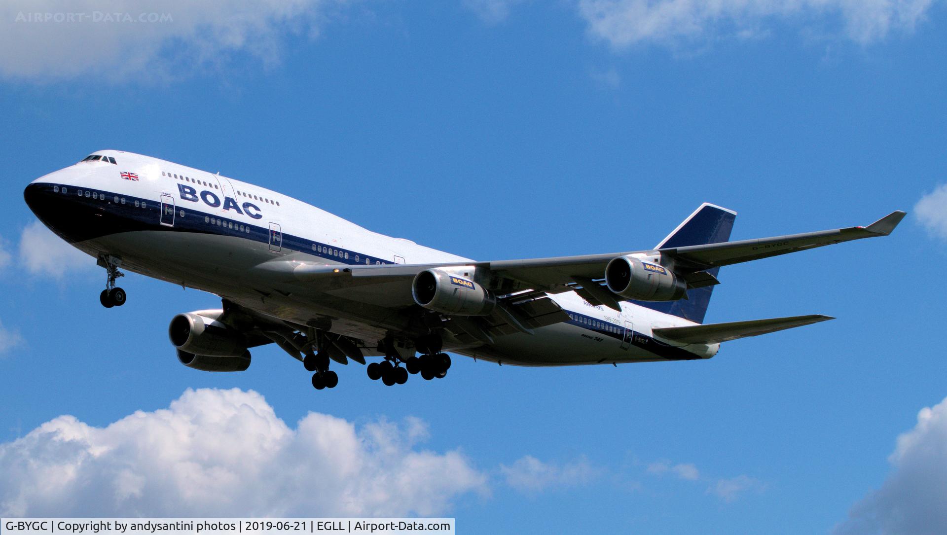 G-BYGC, 1999 Boeing 747-436 C/N 25823, photo taken from Myrtle Ave near EGLL