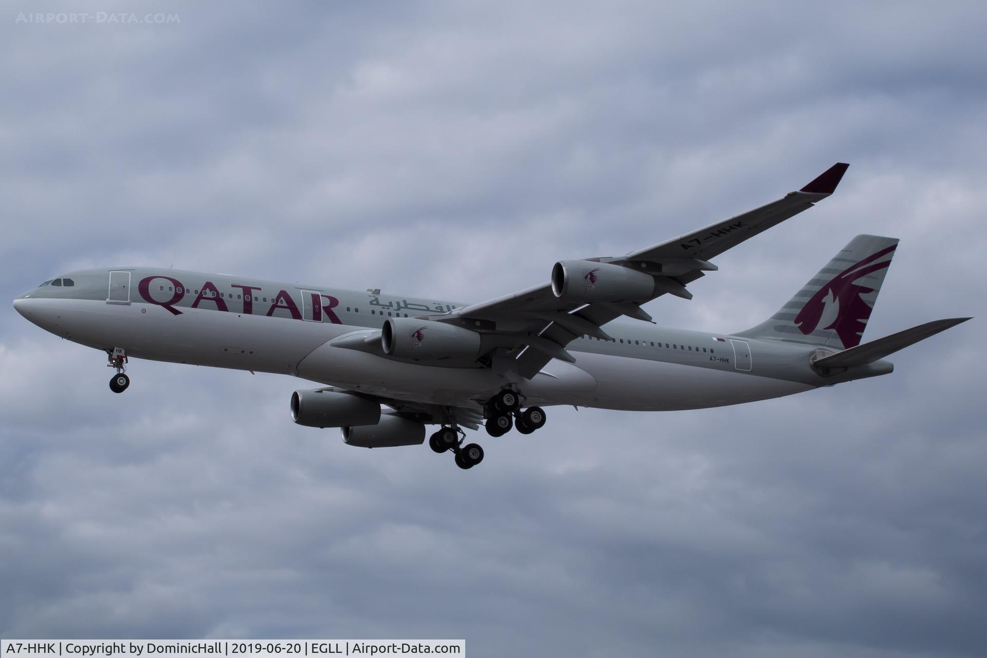 A7-HHK, 1993 Airbus A340-211 C/N 026, Landing RWY 27R