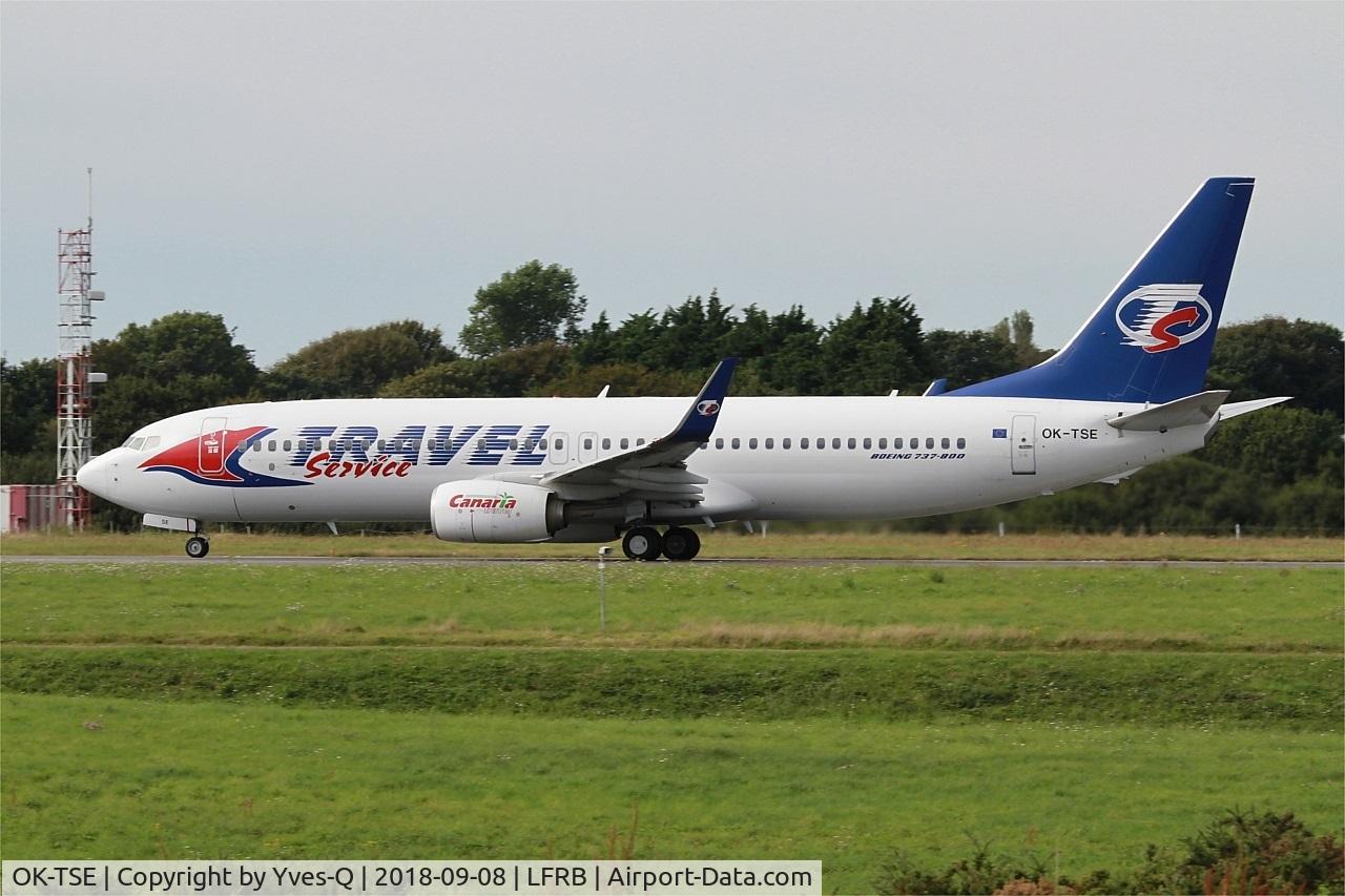 OK-TSE, 2014 Boeing 737-81D C/N 39437, Boeing 737-81D, Take off run rwy 25L, Brest-Bretagne airport (LFRB-BES)