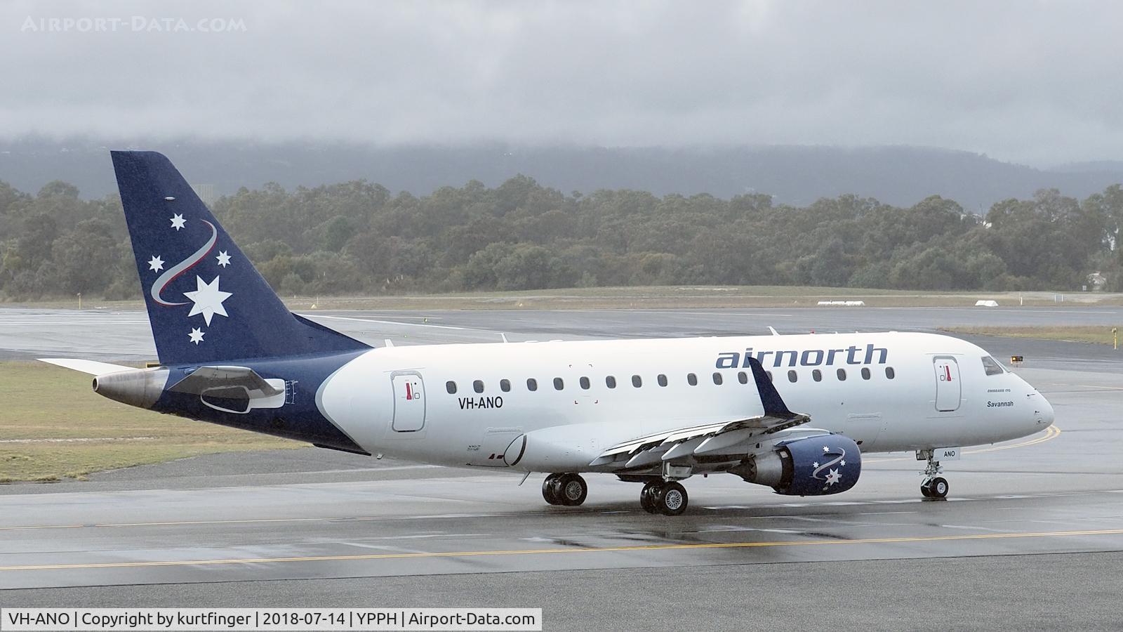 VH-ANO, 2005 Embraer 170LR (ERJ-170-100LR) C/N 17000099, Embraer ERJ-170LR. Airnorth VH-ANO heading for runway 03 YPPH, 14/07/18.