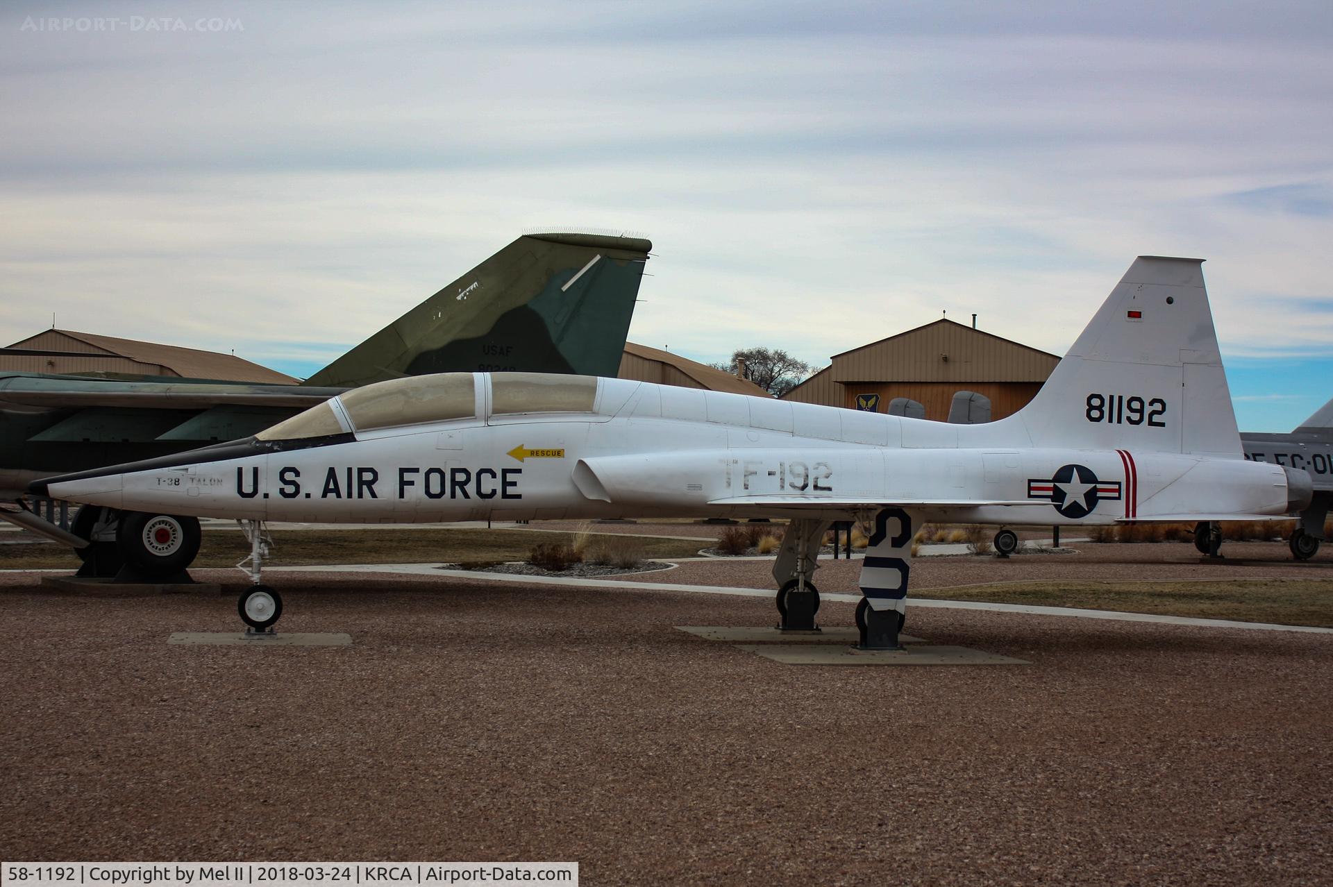 58-1192, 1958 Northrop YT-38A Talon C/N N.5002, On display at the South Dakota Air and Space Museum at Ellsworth Air Force Base.