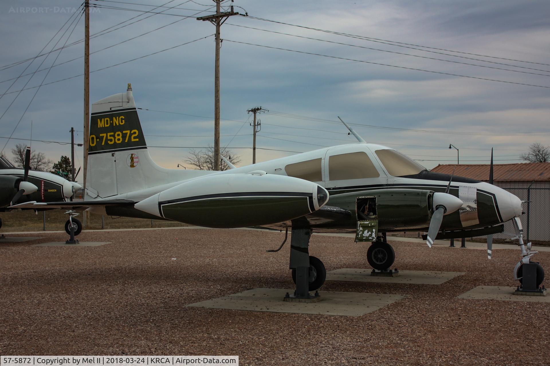 57-5872, 1957 Cessna U-3A Blue Canoe (310A) C/N 38027, On display at the South Dakota Air and Space Museum at Ellsworth Air Force Base.