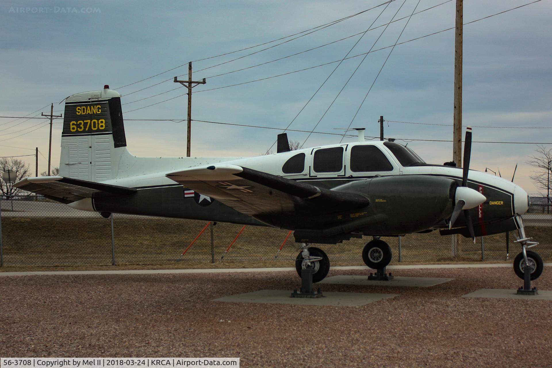 56-3708, 1957 Beech U-8D (L-23D) Seminole C/N LH-109, On display at the South Dakota Air and Space Museum at Ellsworth Air Force Base.