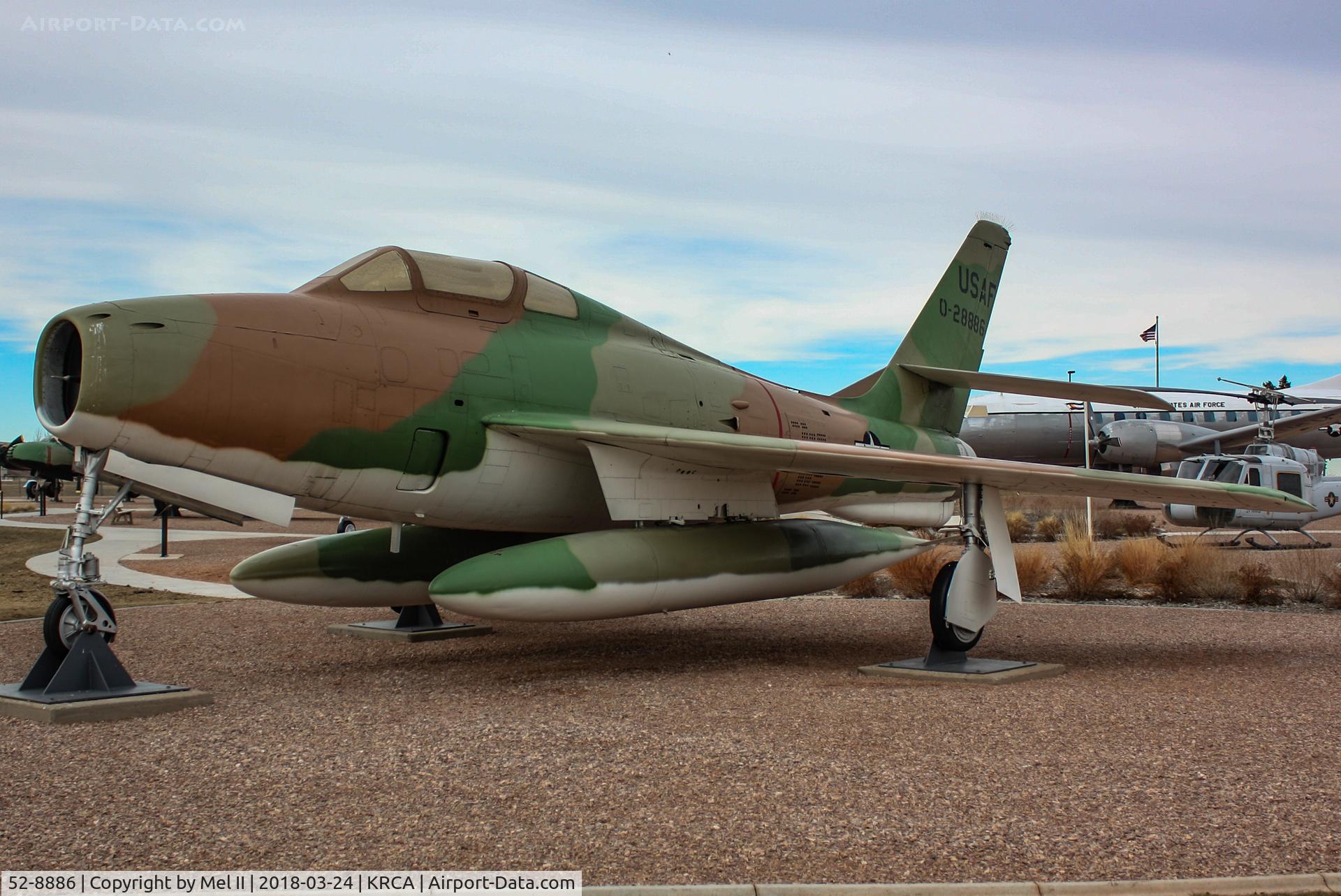 52-8886, 1952 General Motors F-84F-46-GK Thunderstreak C/N Not found 52-8886, On display at the South Dakota Air and Space Museum at Ellsworth Air Force Base.