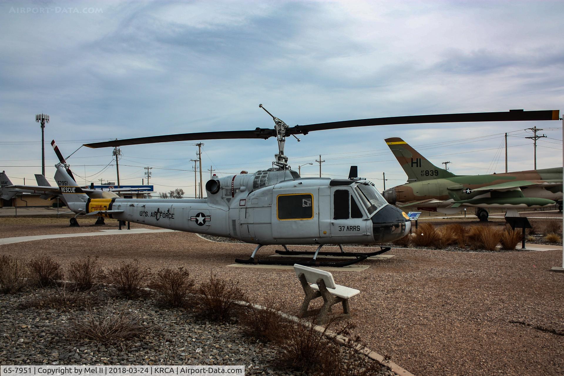 65-7951, 1965 Bell UH-1F Iroquois C/N 7092, On display at the South Dakota Air and Space Museum at Ellsworth Air Force Base.