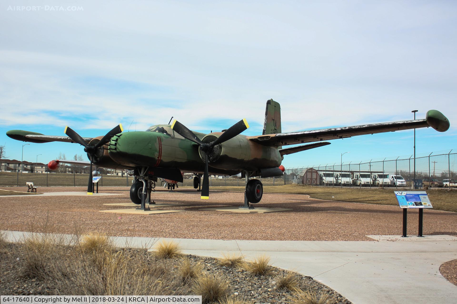 64-17640, 1964 Douglas-On Mark B-26K Counter Invader C/N 29175 (was 44-35896), On display at the South Dakota Air and Space Museum at Ellsworth Air Force Base.