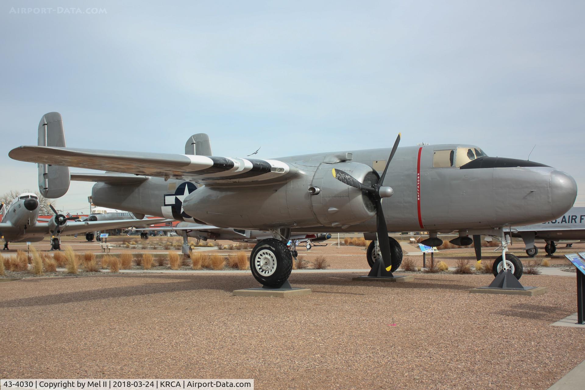 43-4030, 1943 North American VB-25J-1-NC Mitchell C/N 108-24356, On display at the South Dakota Air and Space Museum at Ellsworth Air Force Base.