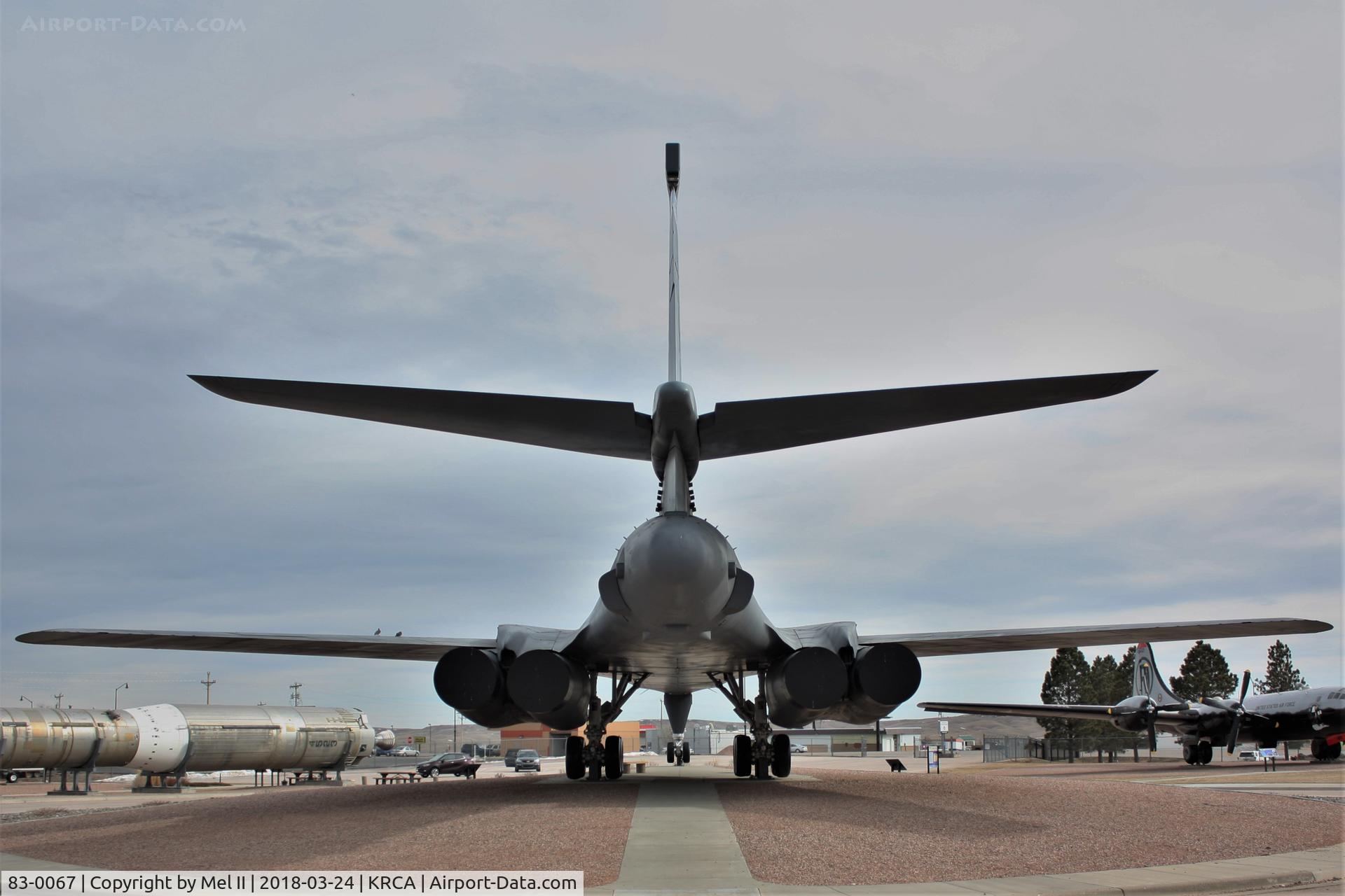 83-0067, 1983 Rockwell B-1B Lancer C/N 4, On display at the South Dakota Air and Space Museum at Ellsworth Air Force Base.