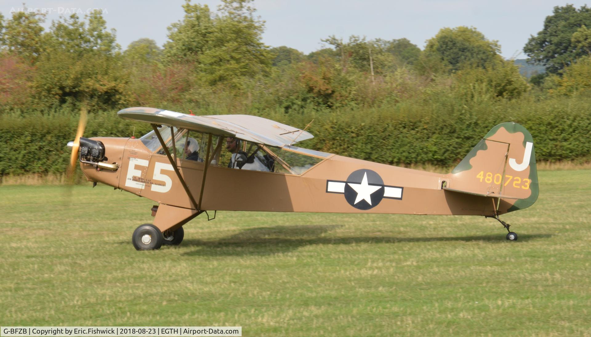 G-BFZB, 1947 Piper L-4J Grasshopper (J3C-65D) C/N 13019, 1. J480 723 visiting The Shuttleworth Collection, Aug. 2018.