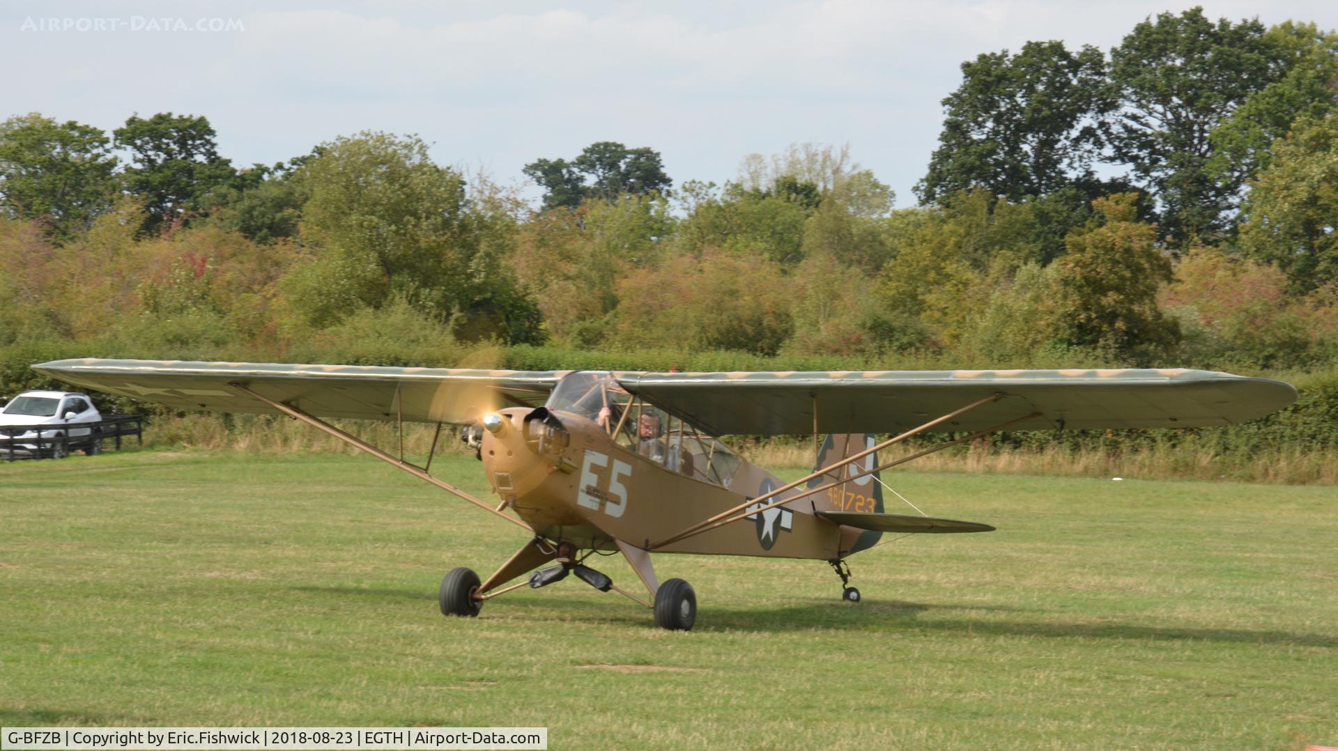 G-BFZB, 1947 Piper L-4J Grasshopper (J3C-65D) C/N 13019, 3. J480 723 visiting The Shuttleworth Collection, Aug. 2018.