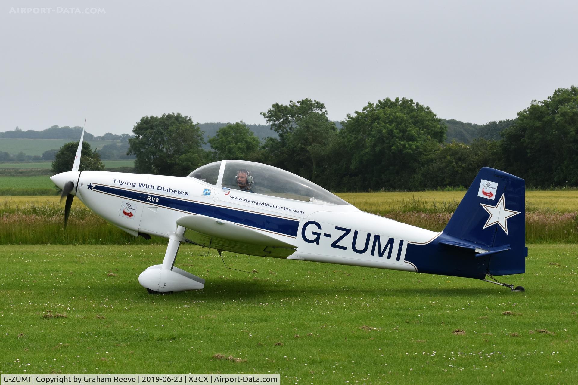 G-ZUMI, 2002 Vans RV-8 C/N PFA 303-13527, Departing from Northrepps.