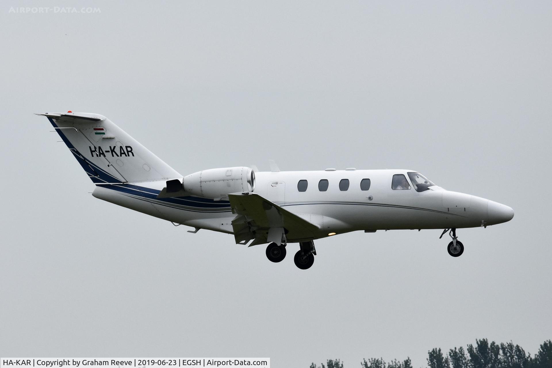 HA-KAR, 1993 Cessna 525 CitationJet C/N 525-0016, Landing at Norwich.