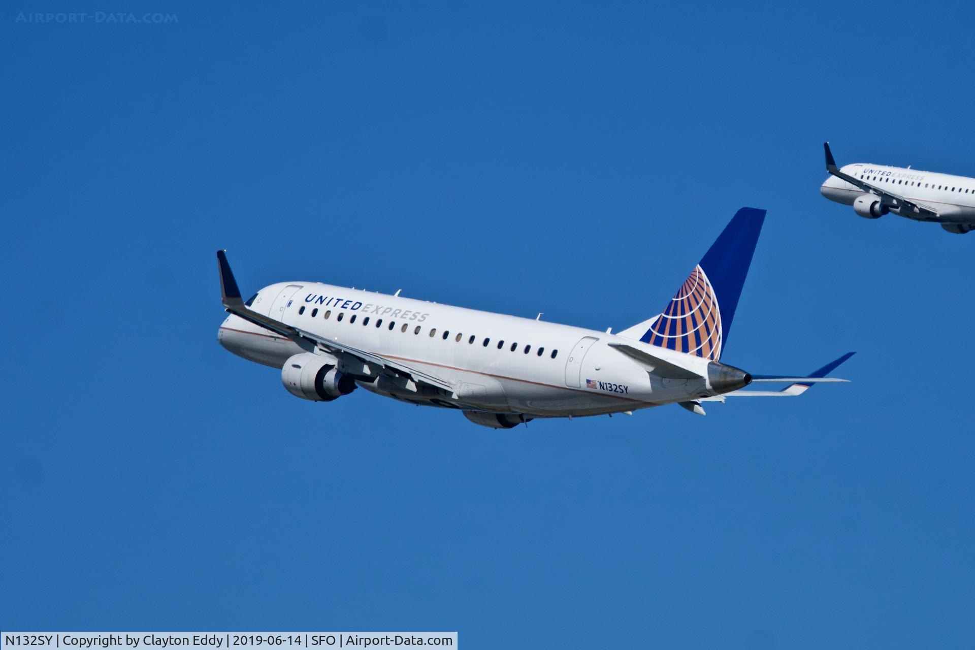 N132SY, 2015 Embraer 170LR (ERJ-170-100LR) C/N 17000451, Departing runway 1 SFO 2019.