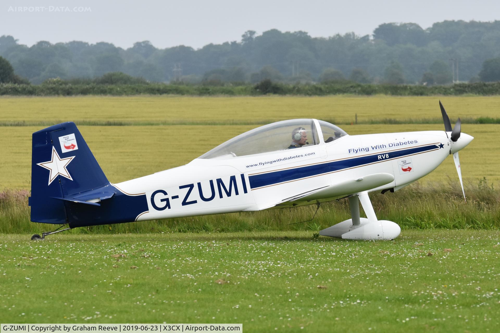 G-ZUMI, 2002 Vans RV-8 C/N PFA 303-13527, Departing from Northrepps.