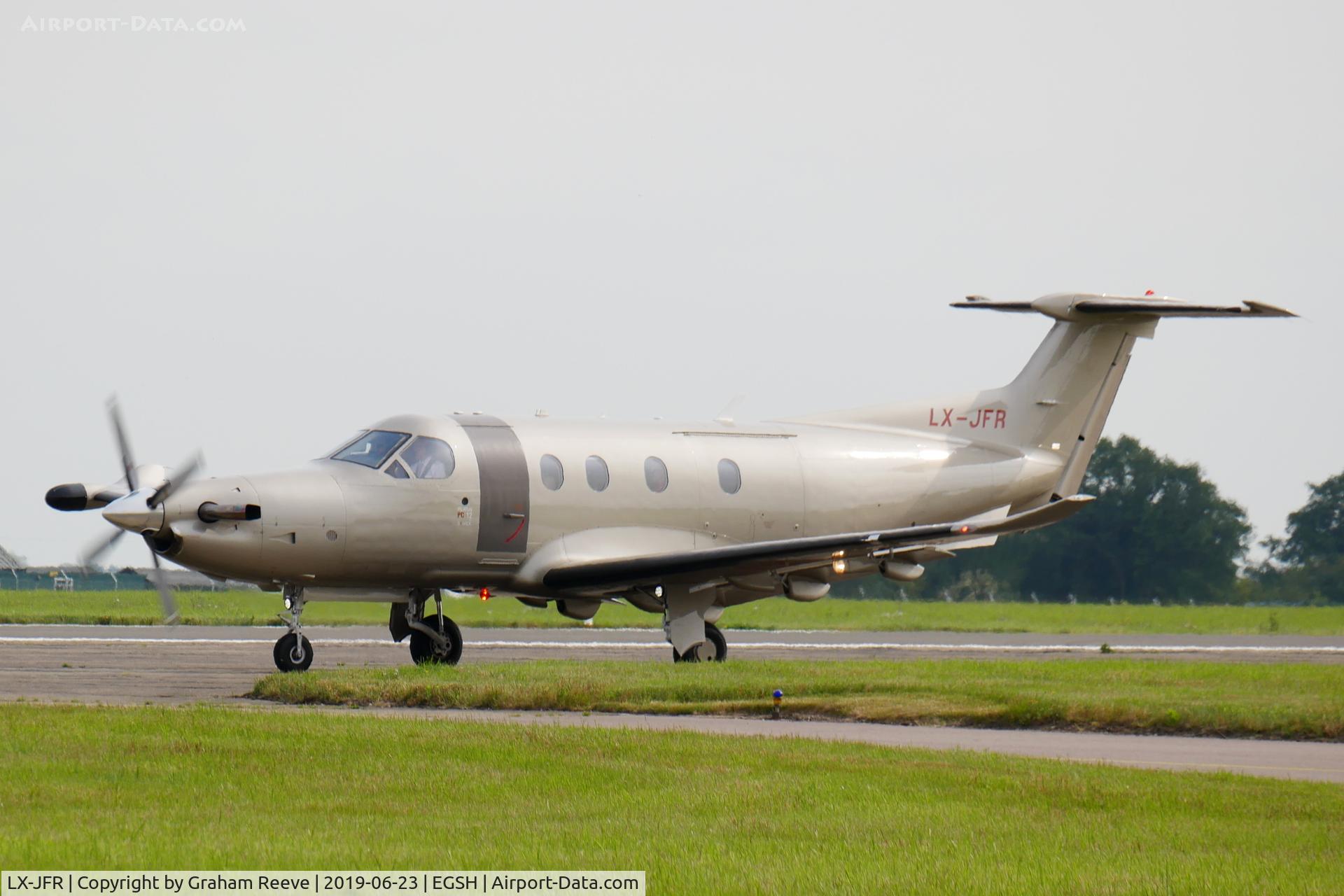 LX-JFR, 2010 Pilatus PC-12/47E C/N 1233, Departing from Norwich.