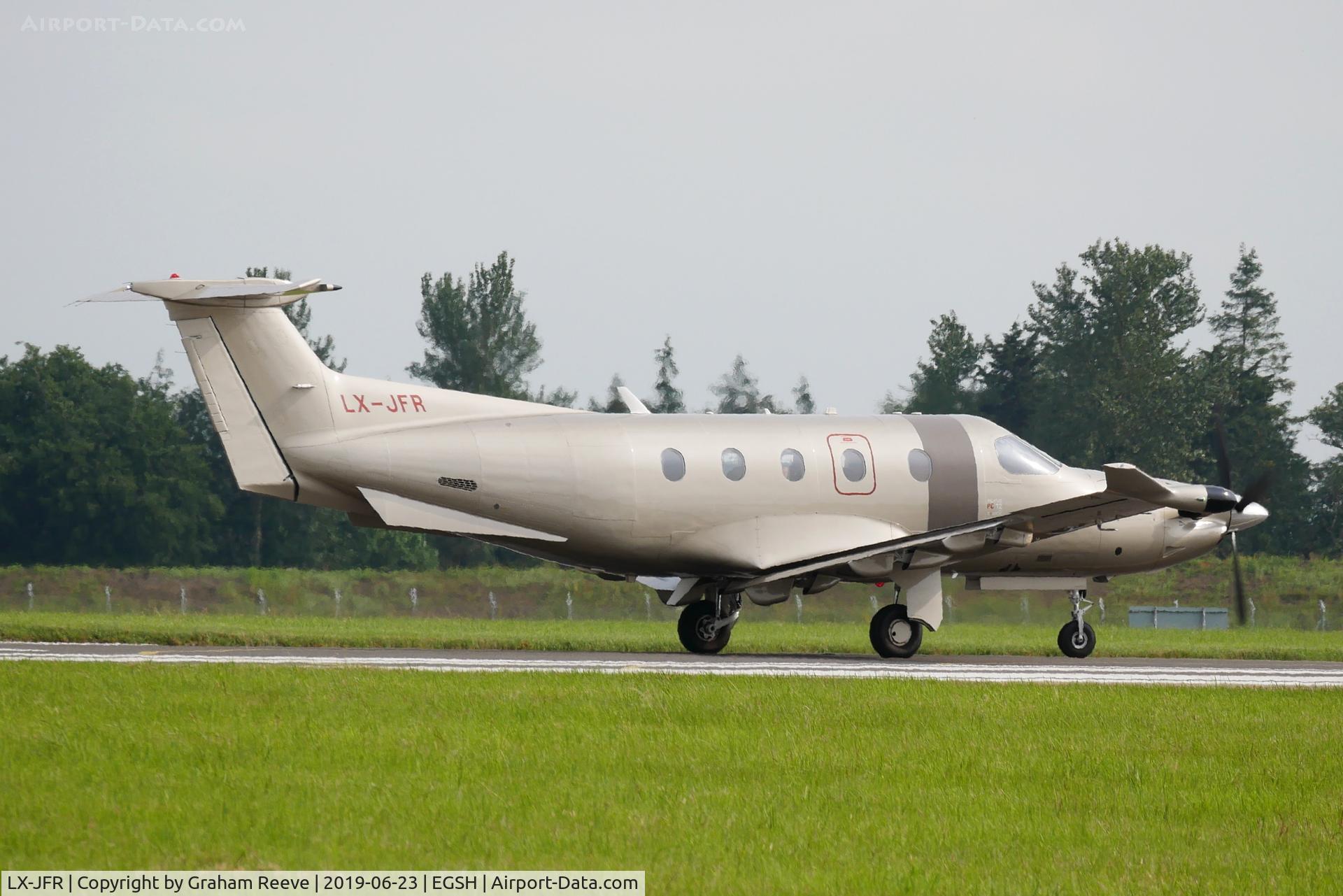LX-JFR, 2010 Pilatus PC-12/47E C/N 1233, Departing from Norwich.