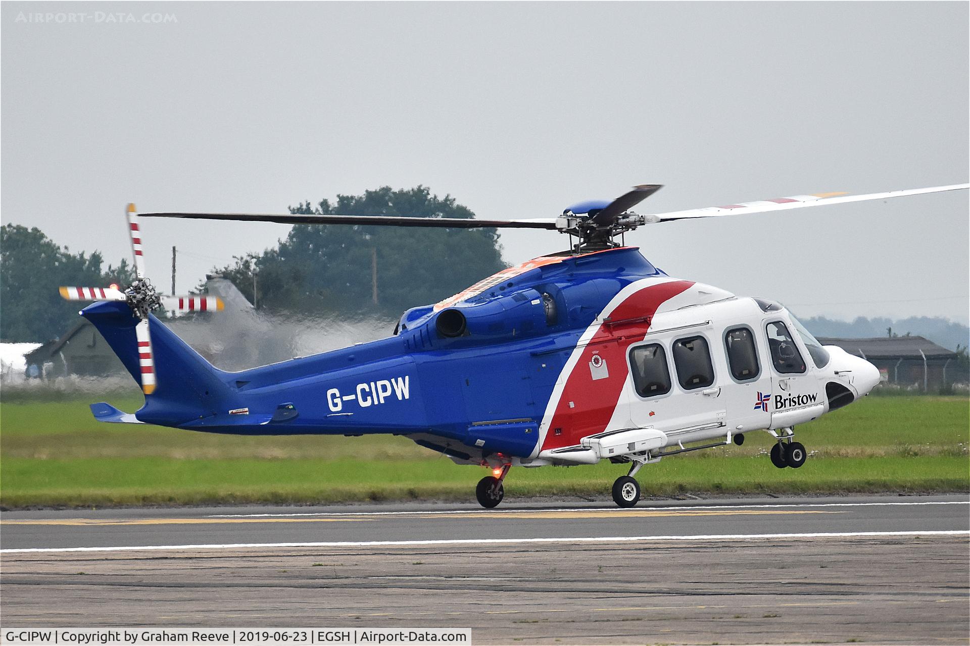 G-CIPW, 2013 AgustaWestland AW-139 C/N 41344, Lifting off from Norwich.