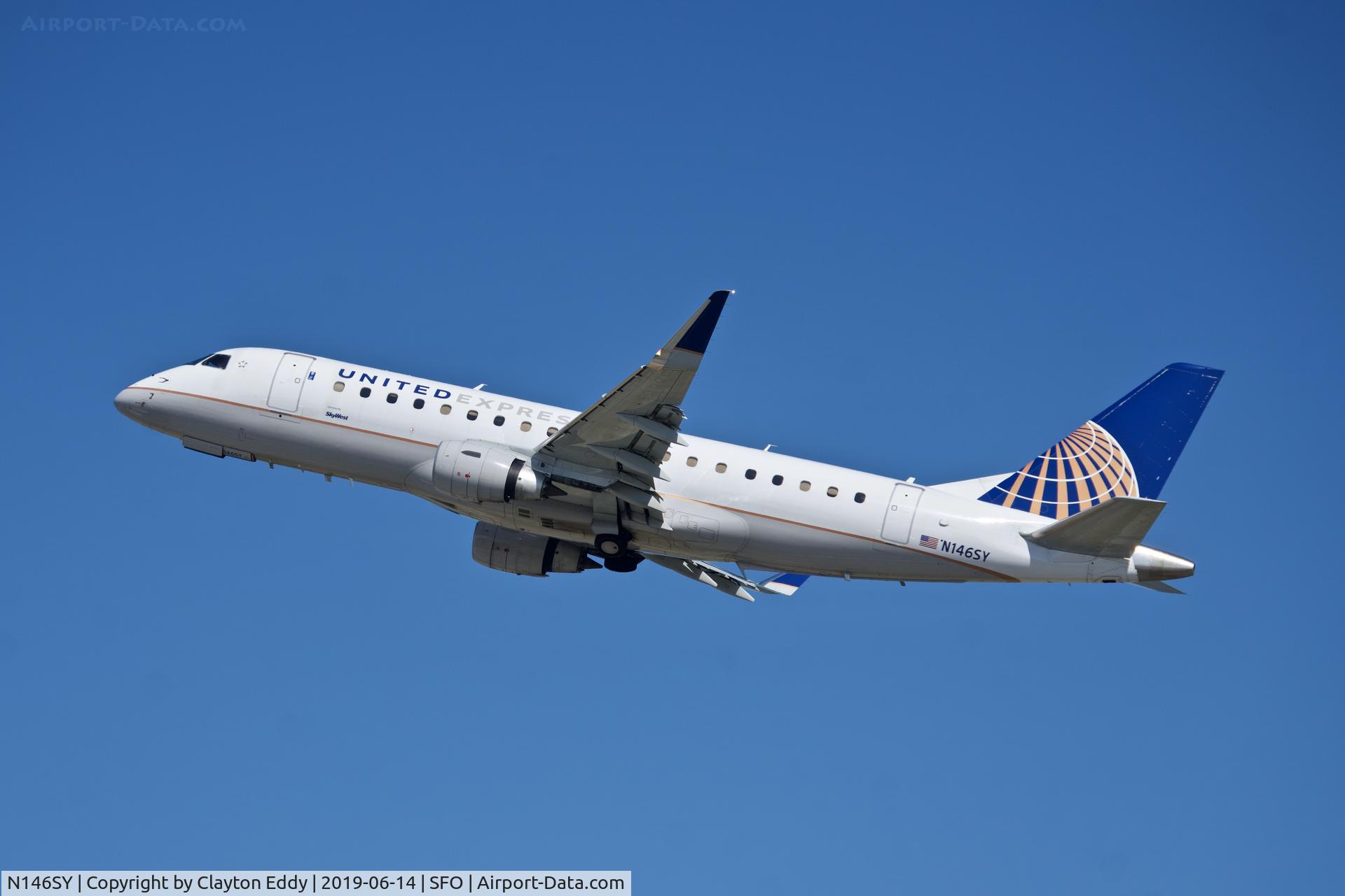 N146SY, 2015 Embraer 175LR (ERJ-170-200LR) C/N 17000491, Departing runway 01 SFO 2019.