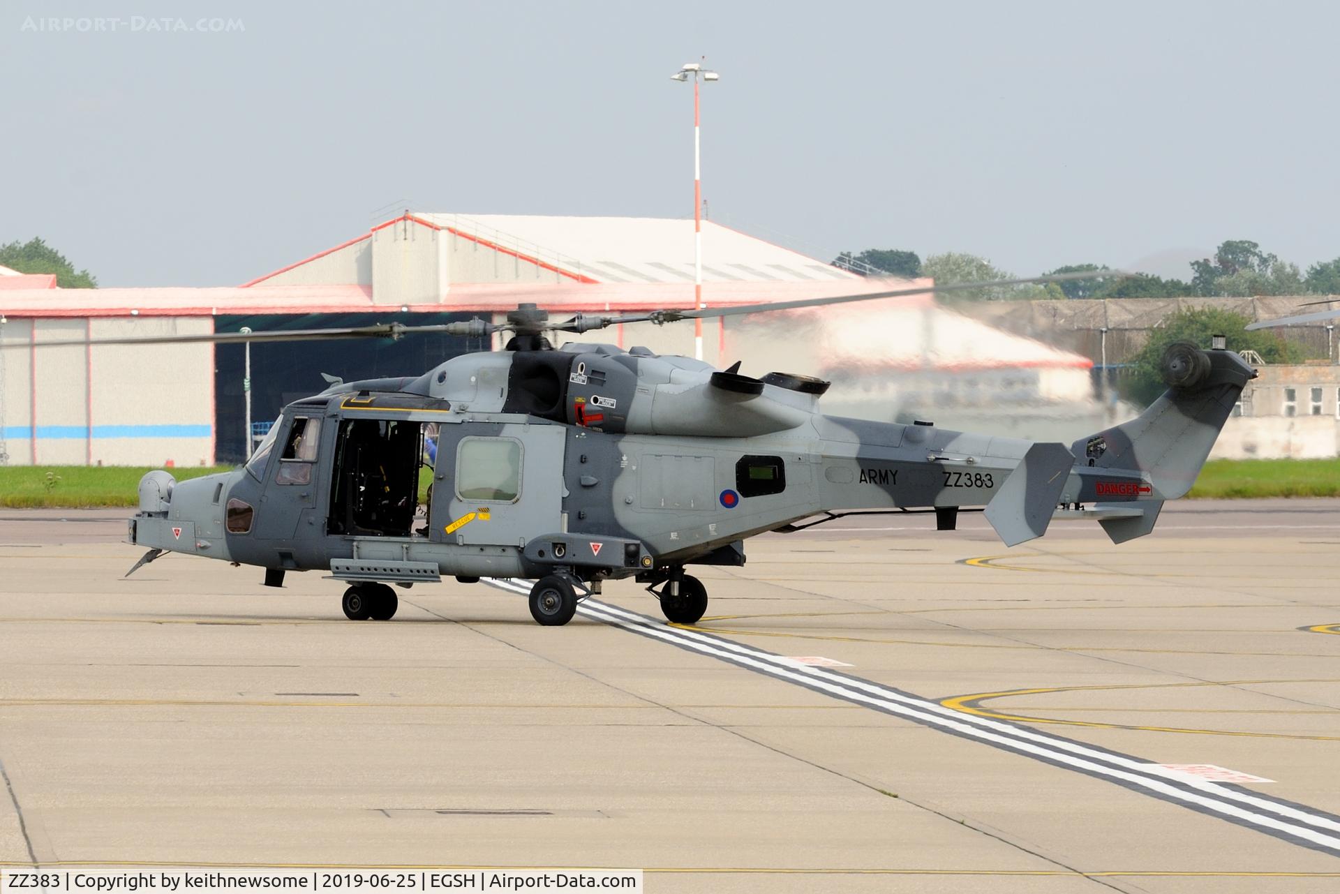 ZZ383, 2014 AgustaWestland AW-159 Wildcat AH.1 C/N 502, Leaving Norwich.