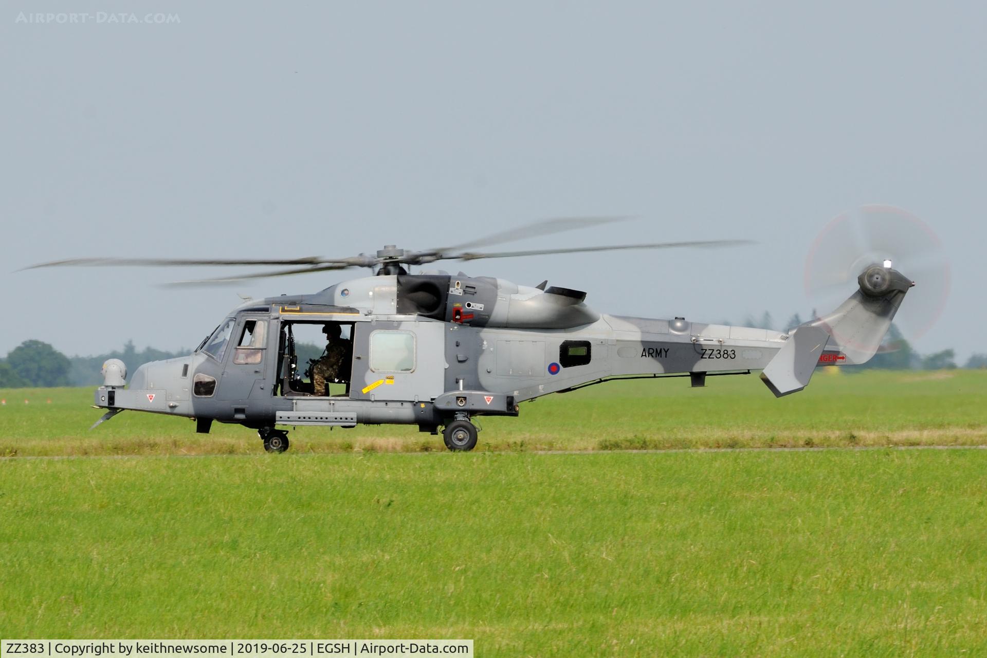 ZZ383, 2014 AgustaWestland AW-159 Wildcat AH.1 C/N 502, Leaving Norwich.