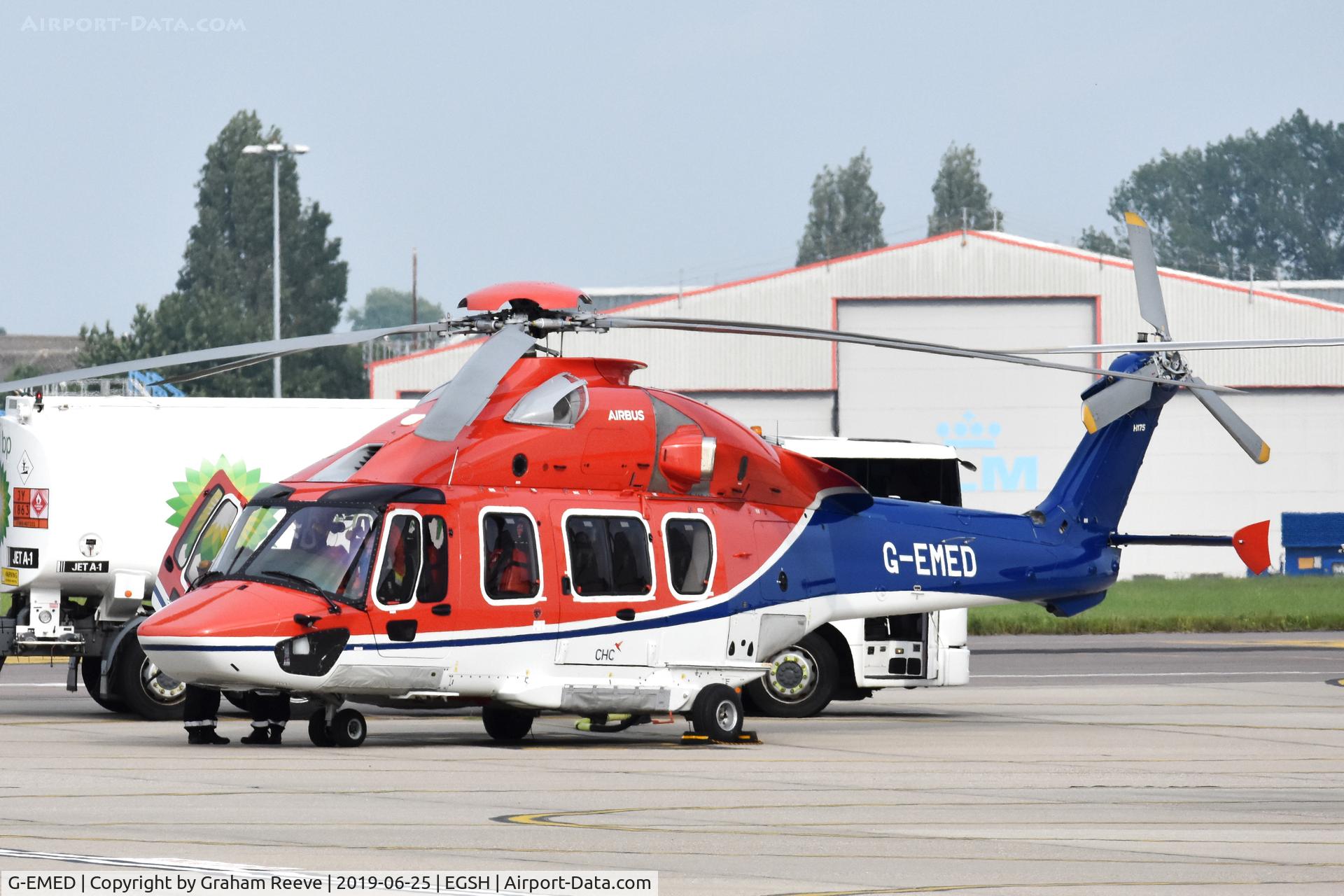 G-EMED, 2019 Airbus Helicopters EC-175B C/N 5039, Being refuelled at Norwich.