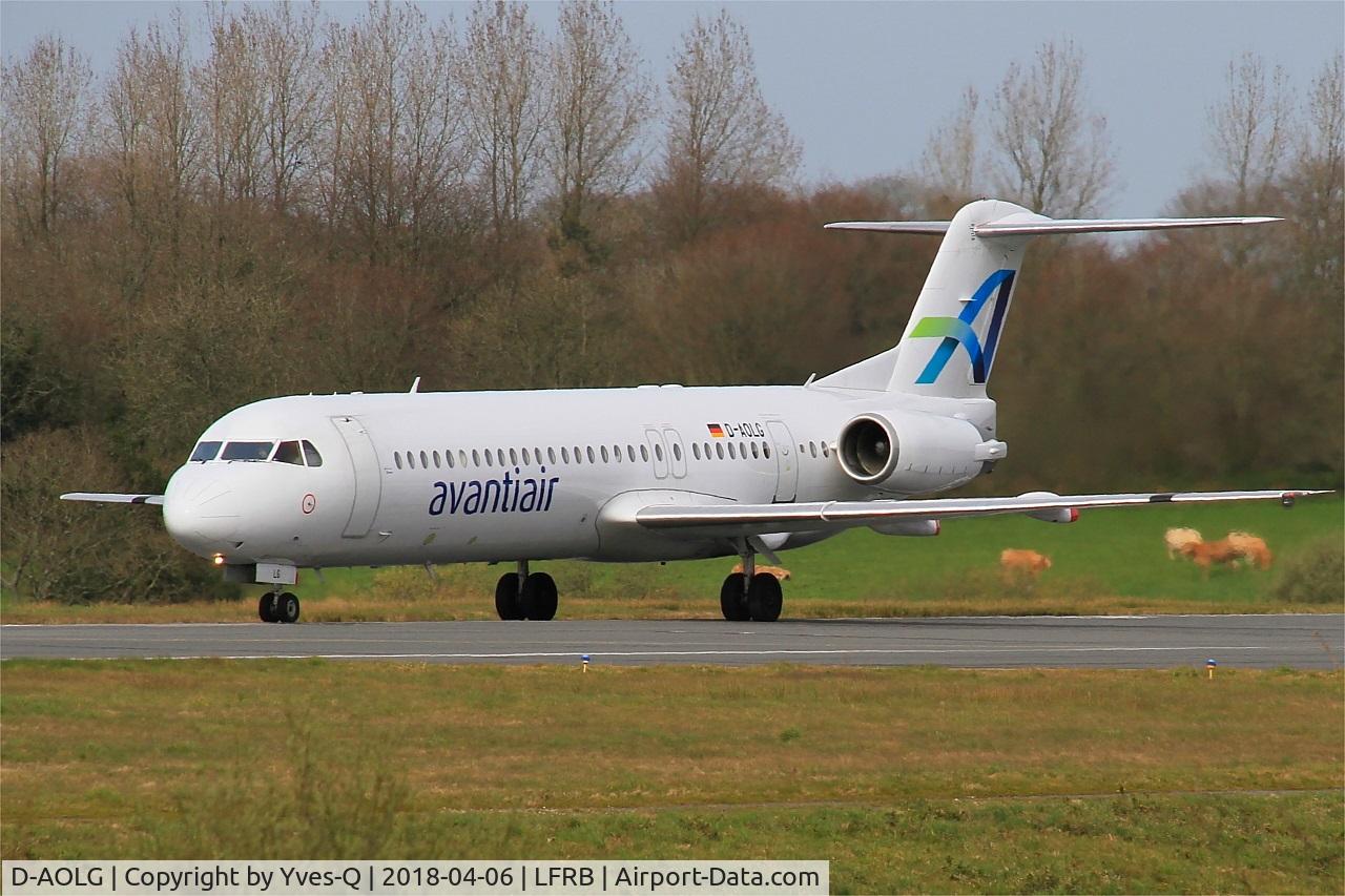 D-AOLG, 1993 Fokker 100 (F-28-0100) C/N 11452, Fokker 100, Ready to take off rwy 25L, Brest-Bretagne airport (LFRB-BES)