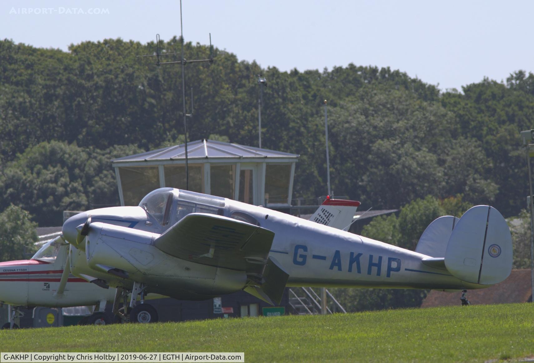 G-AKHP, 1947 Miles M65 Gemini 1A C/N 6519, Parked in front of control tower at Old Warden.