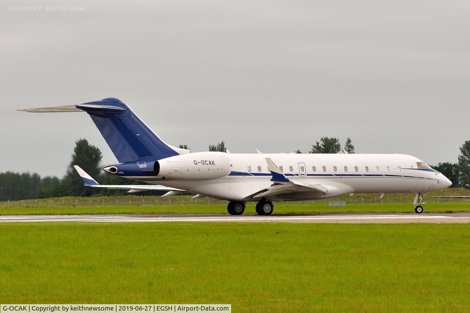 G-OCAK, 2009 Bombardier BD-700-1A10 Global Express XRS C/N 9339, At Norwich for training flight.