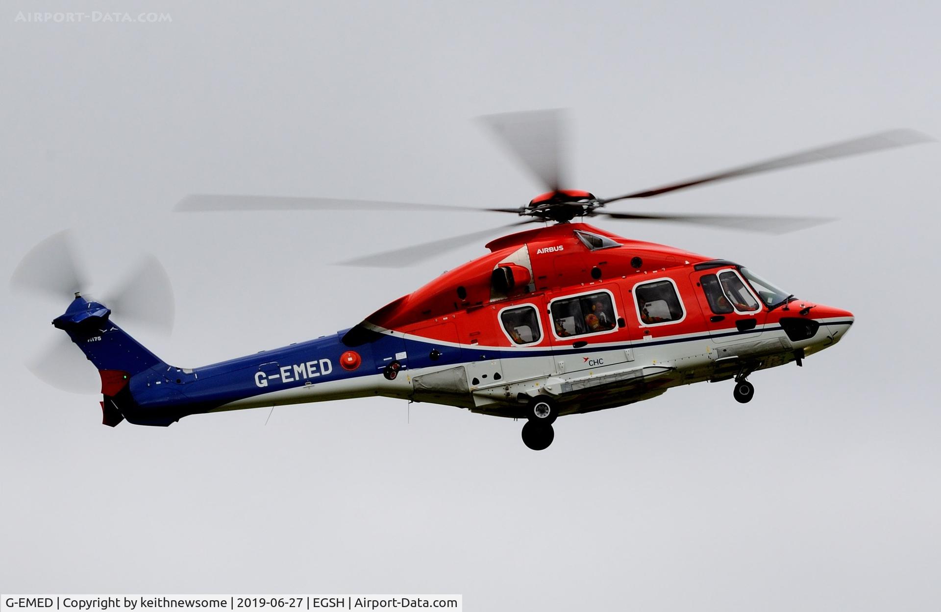 G-EMED, 2019 Airbus Helicopters EC-175B C/N 5039, Arriving at Norwich from offshore.
