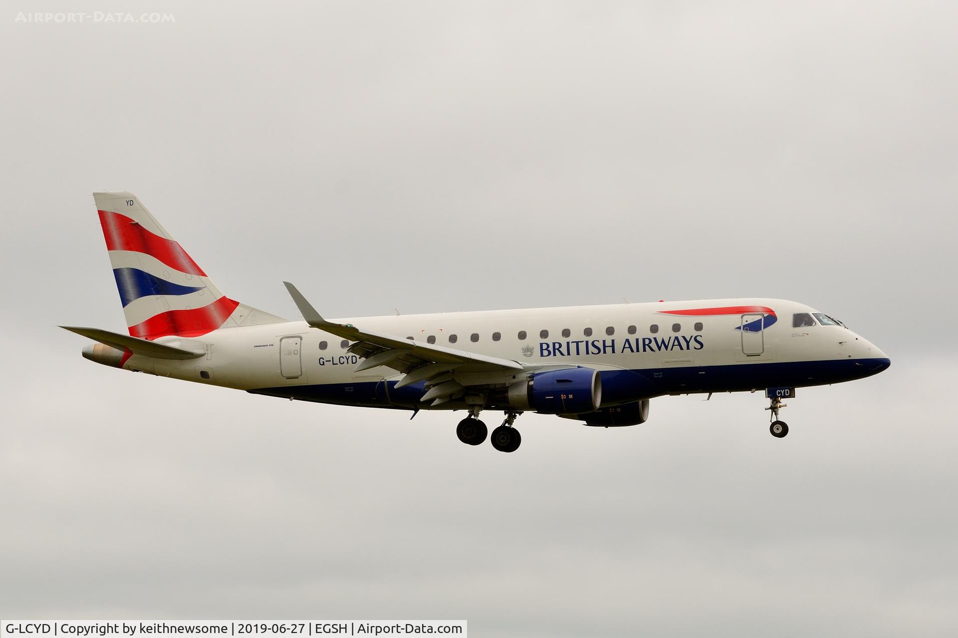 G-LCYD, 2009 Embraer 170STD (ERJ-170-100STD) C/N 17000294, At Norwich for training mission.