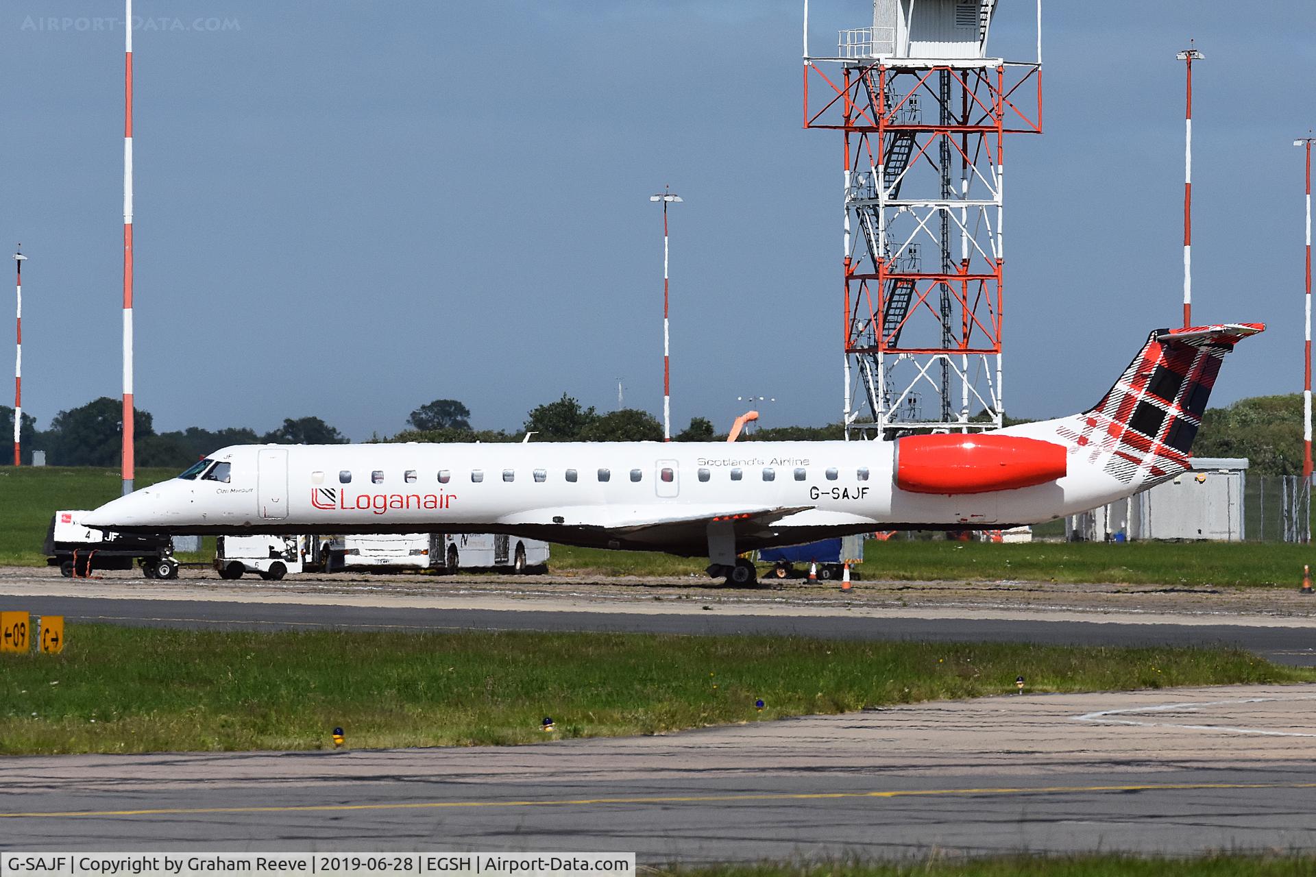G-SAJF, 2000 Embraer EMB-145EP (ERJ-145EP) C/N 145245, Parked at Norwich.